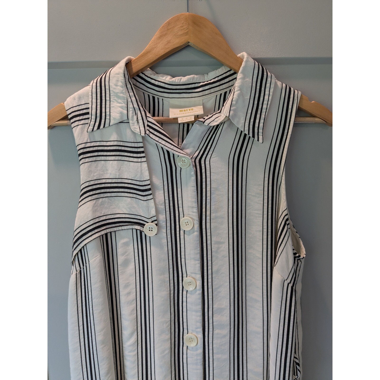 Maeve Anthropologie Ester Striped Midi Dress Sleeveless Button Front Casual 10