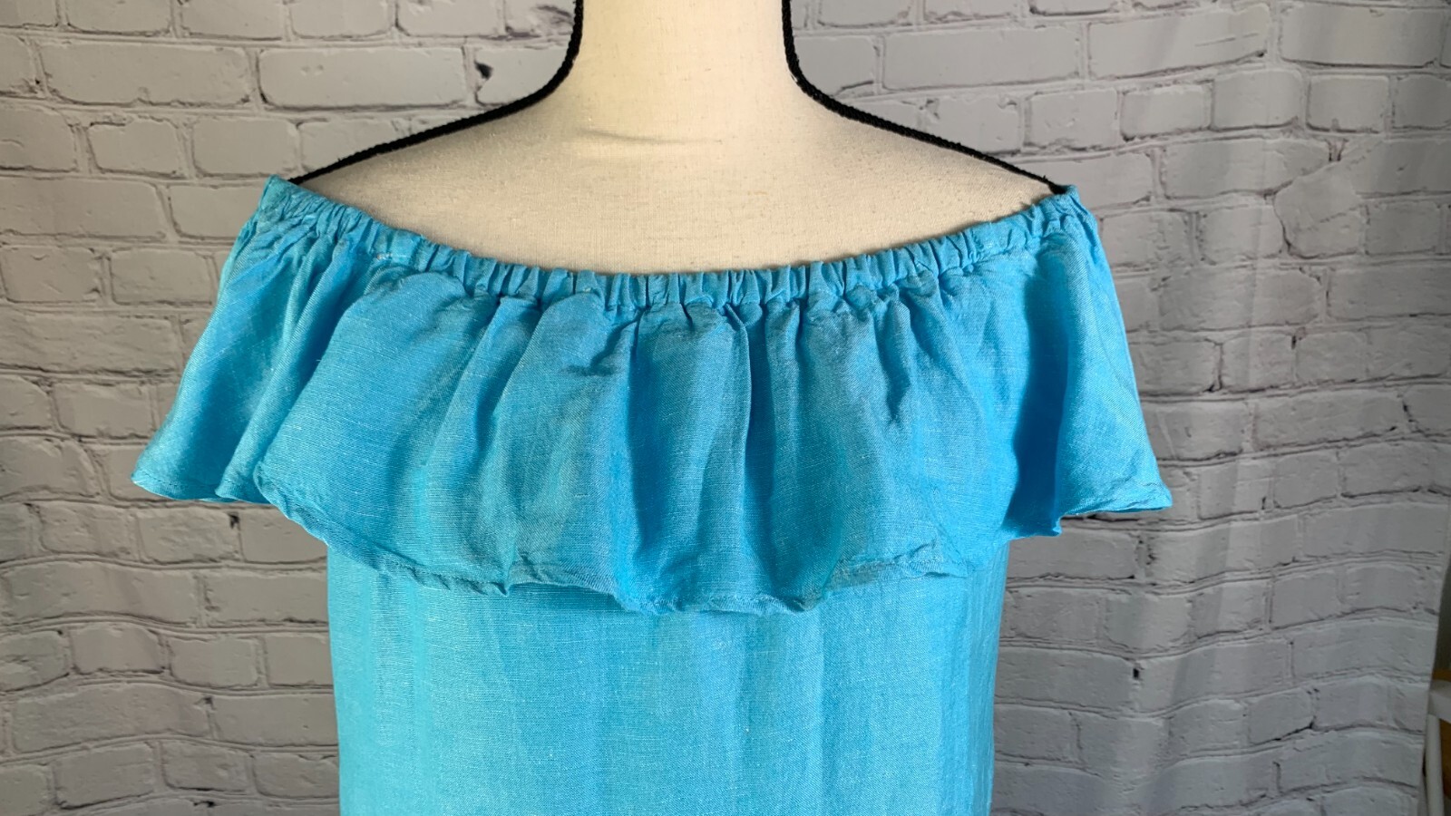 NEW Tommy Bahama Blue Linen Blend Off Shoulder Dress with Pockets Size XS