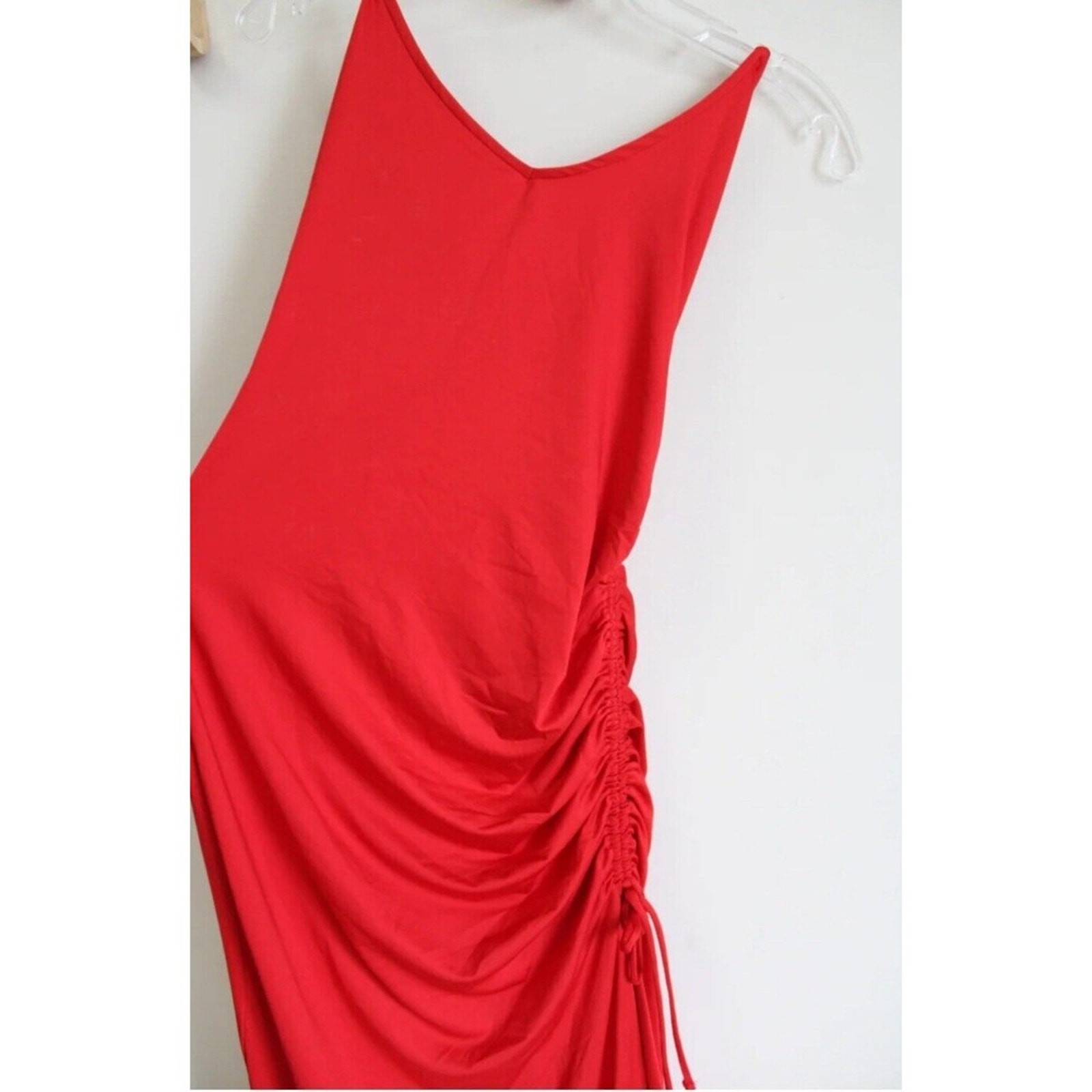 Red Maxi Dress Size Medium Open Back Ruched Side Strappy Bodycon New With Tags