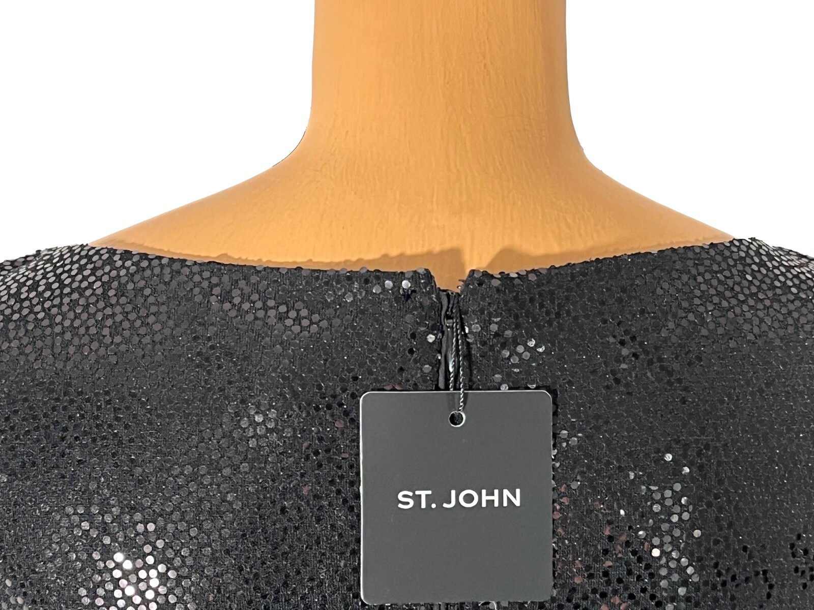 NWT ST. JOHN Knits Black Sequin Stretch Crepe Sheath Shift Dress sz 16 $1495