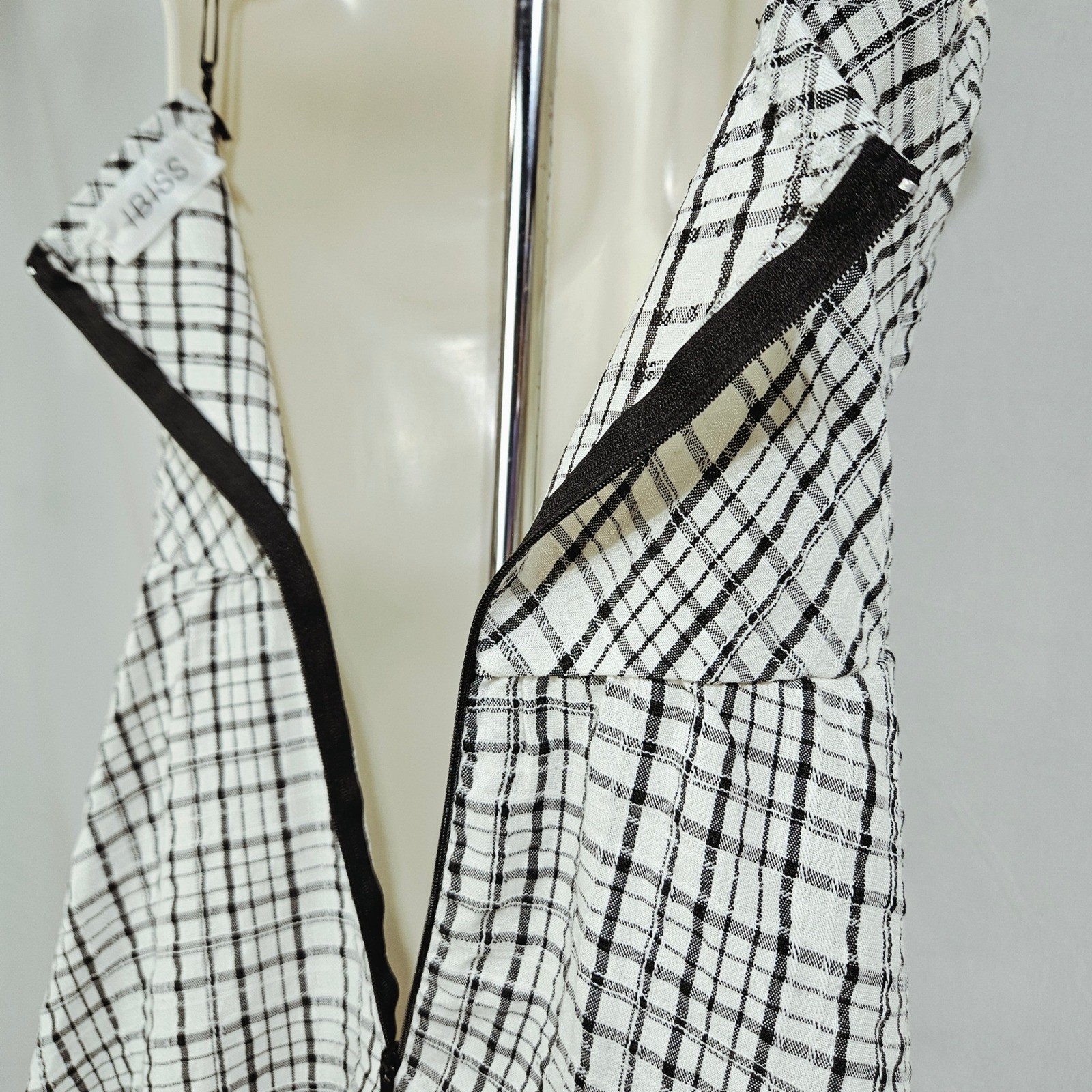 IBISS White Black Plaid Surplice Mini Dress S Dark Academia Preppy Girly Retro