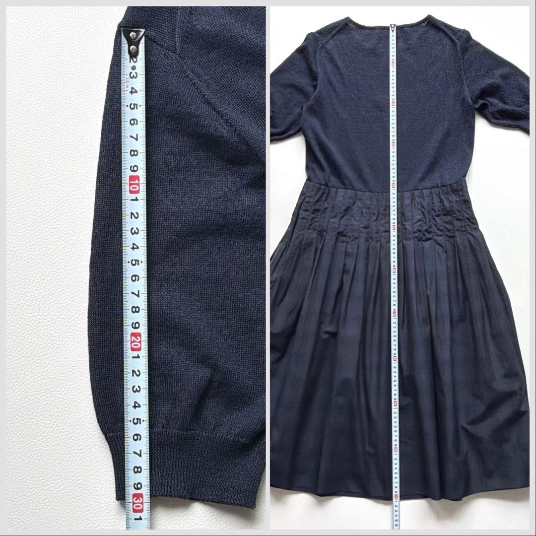 Tag Attached Margaret Howell Linen Cotton Navy Knit Docking Dress Short Sleeve