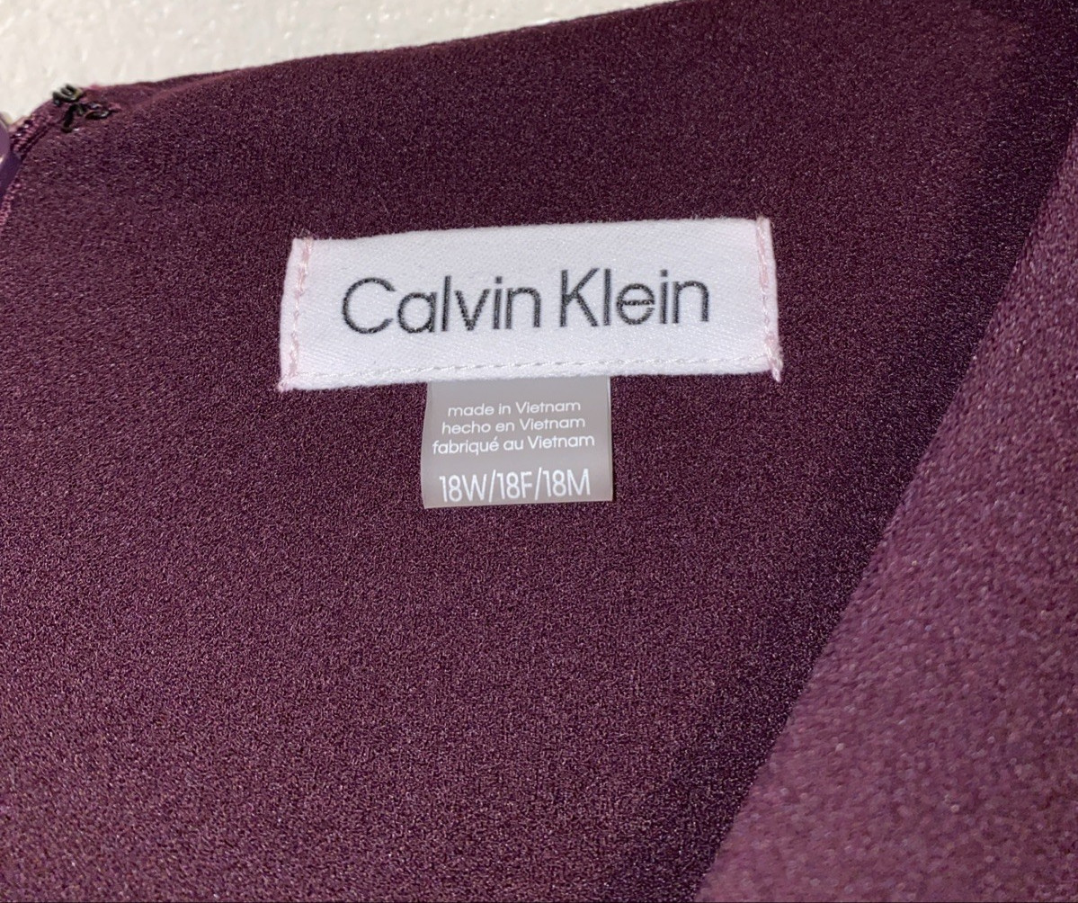 Calvin Klein Wedding Party Aubergine Puff Sleeve Sheath Dress Size 18 NWT
