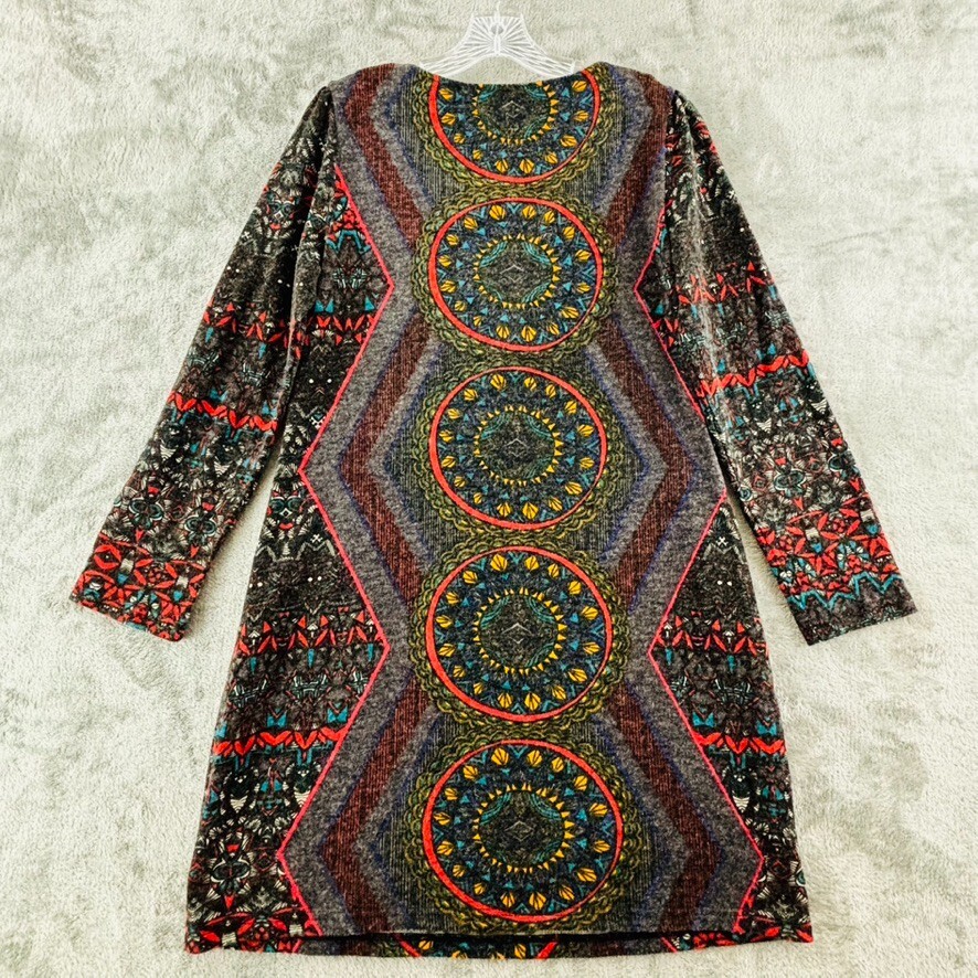 Aryeh Sweater Dress Womens L Black Multicolor Knit Long Sleeve Knee Length
