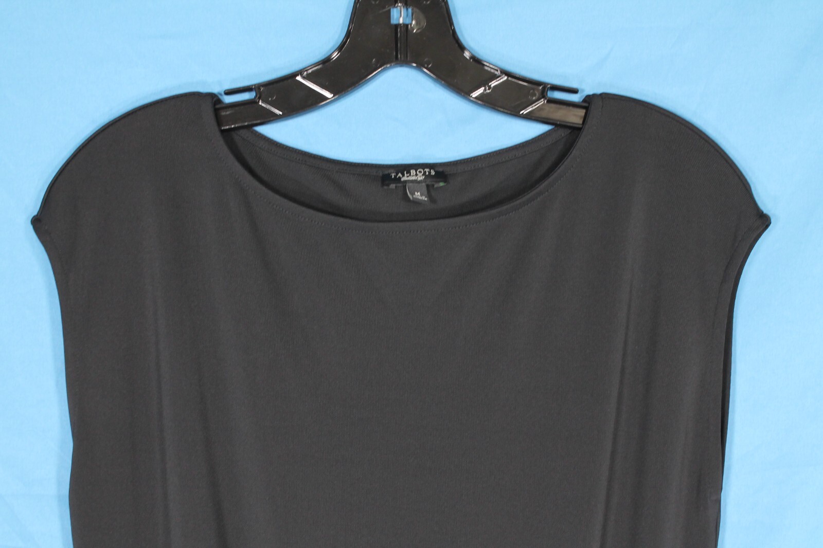 TALBOTS Stretch POLY-KNIT Sleeveless BLACK Gathered DROP WAIST Midi Dress Sz M
