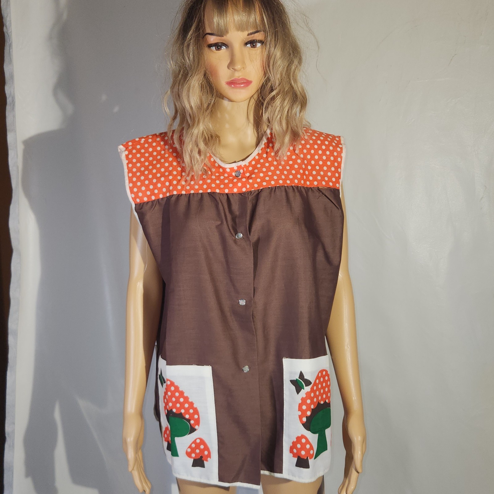 Vintage Mushroom House Coat Apron Dress Artistic Creations Mod Halloween MCM