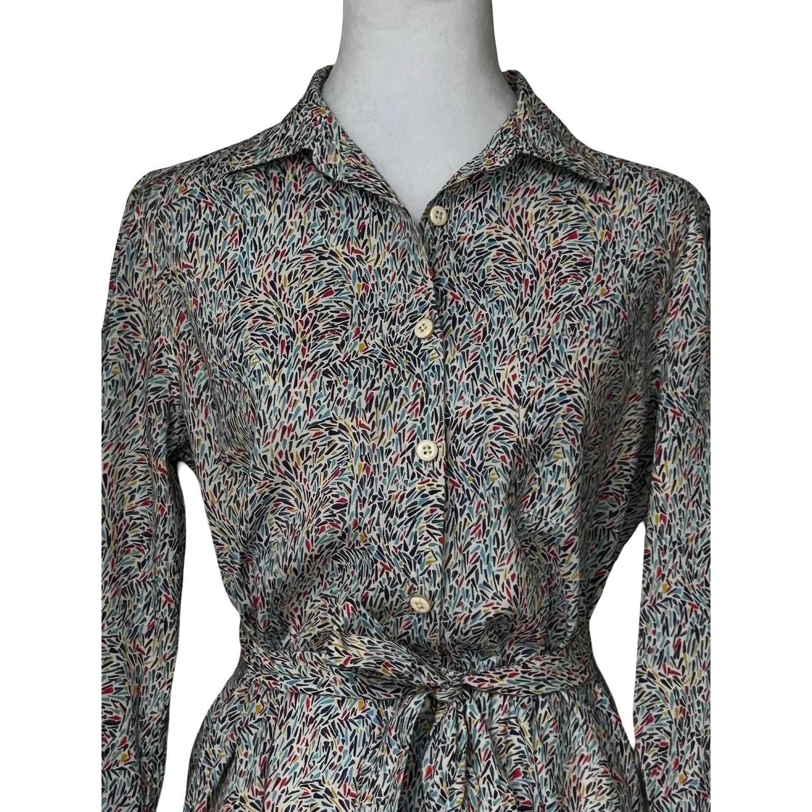 0039 Italy NWOT Multicolor Belted Shirt Dress Sz S Designer Brunch Preppy Money