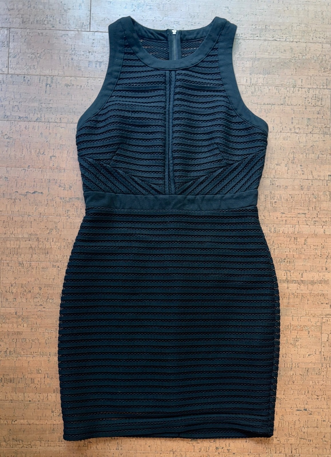 Adelyn Rae Black Mesh Stripe Bodycon Dress Size L