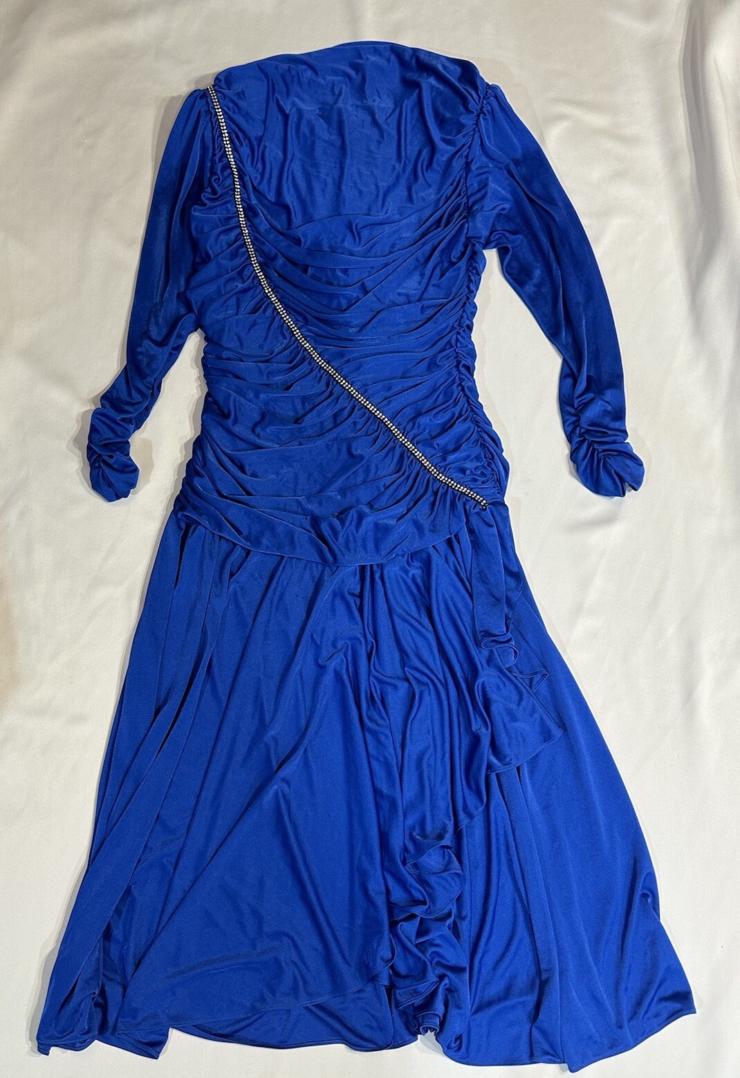 Vintage Cocktail Dress Size S Blue Ruched Waist Sleeves Hoco Holiday Prom Midi