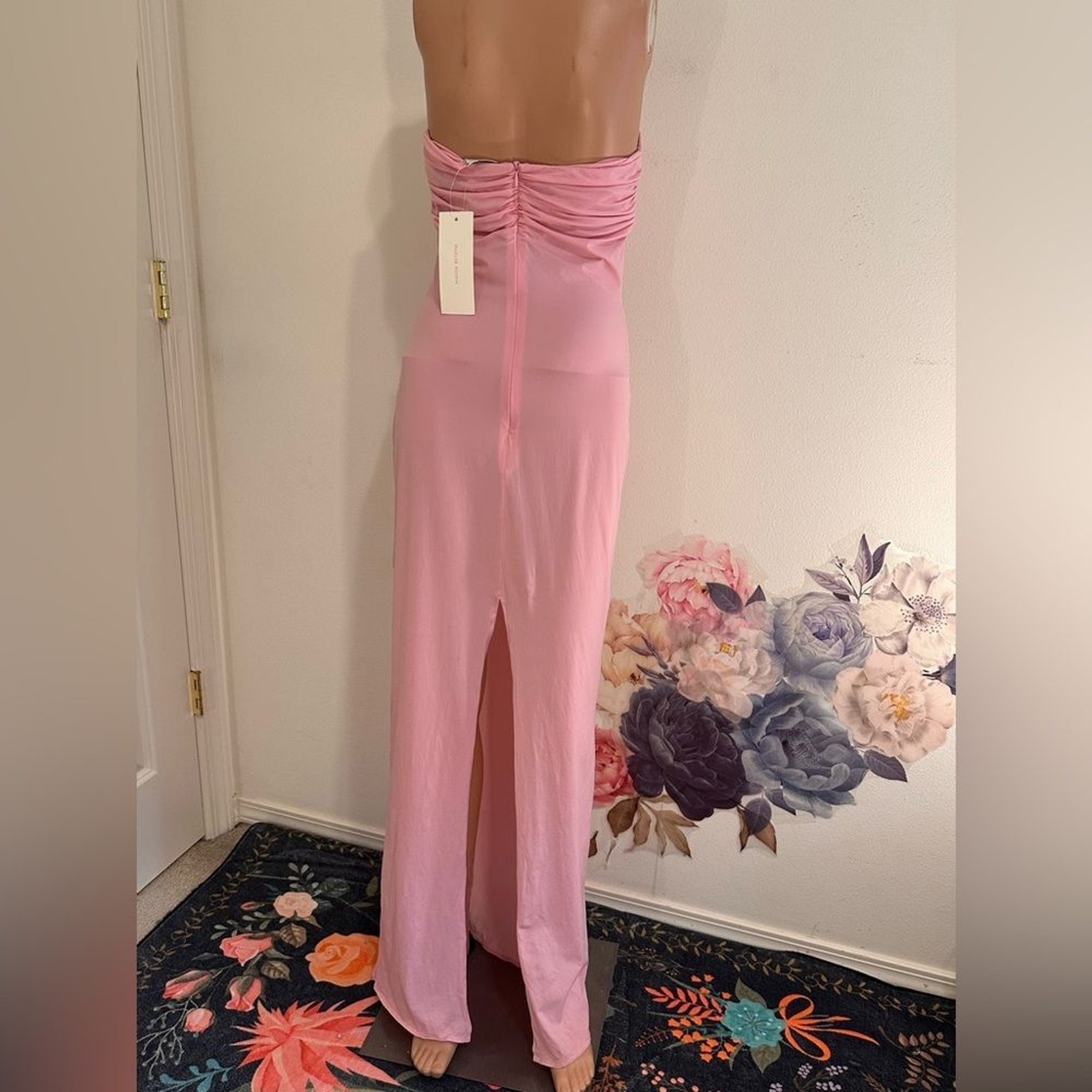 Magda Butrym Strapless flower appliqué Maxi Dress in Pink gown semi sheer small