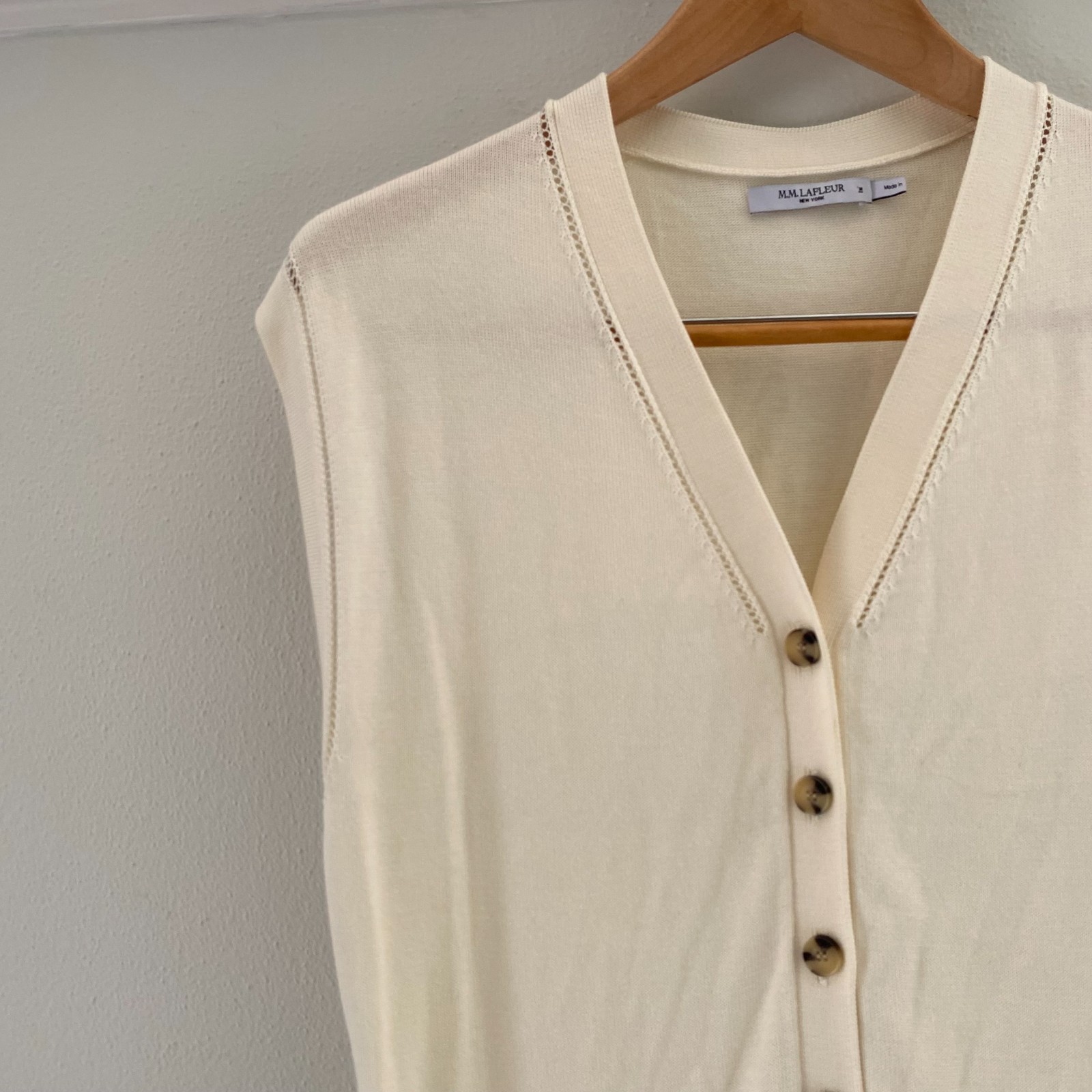 MM Lafleur Toula pointelle knit sweater Dress M Cardigan Button cotton silk