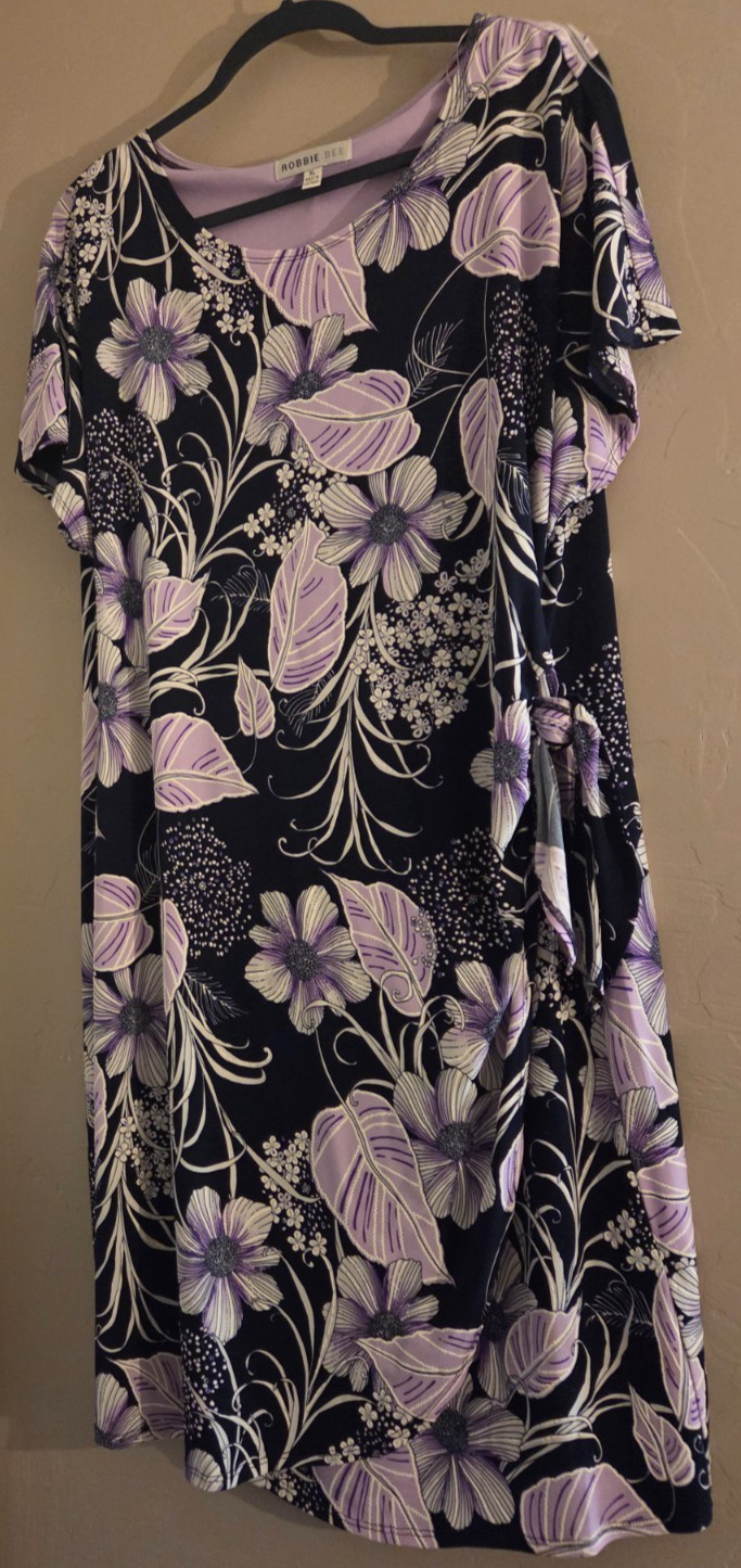 Robbie Bee Womens Dress XL Purple Floral Tie Wrapped Open Front.