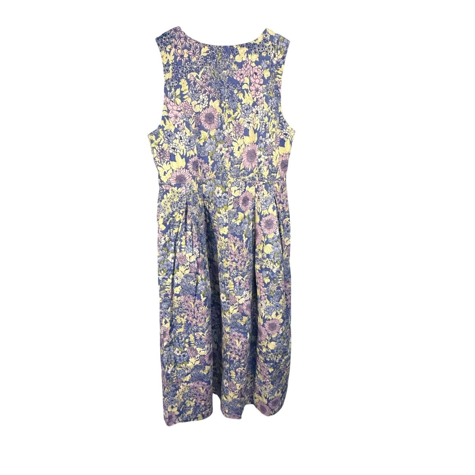 Chadwicks Blue Floral Cotton Blend Button Front Midi Dress 2P Petite Garden