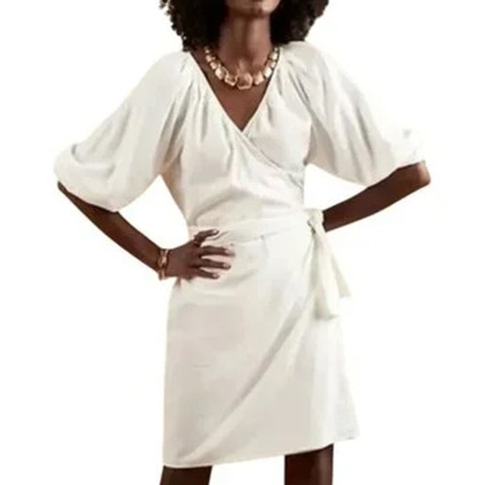 Banana Republic Womens Linen Wrap Dress Sz L Cottagecore Coastal Grandma Resort