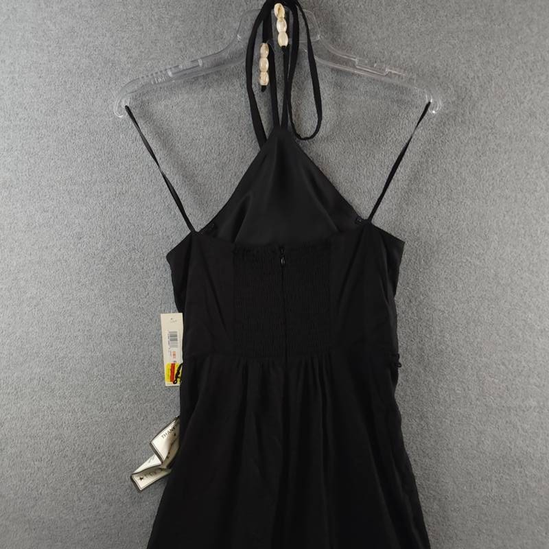 Eliza J Beaded-Strap Contrast-Trim Halter MIDI Dress Women’s 2 Black Linen Blend