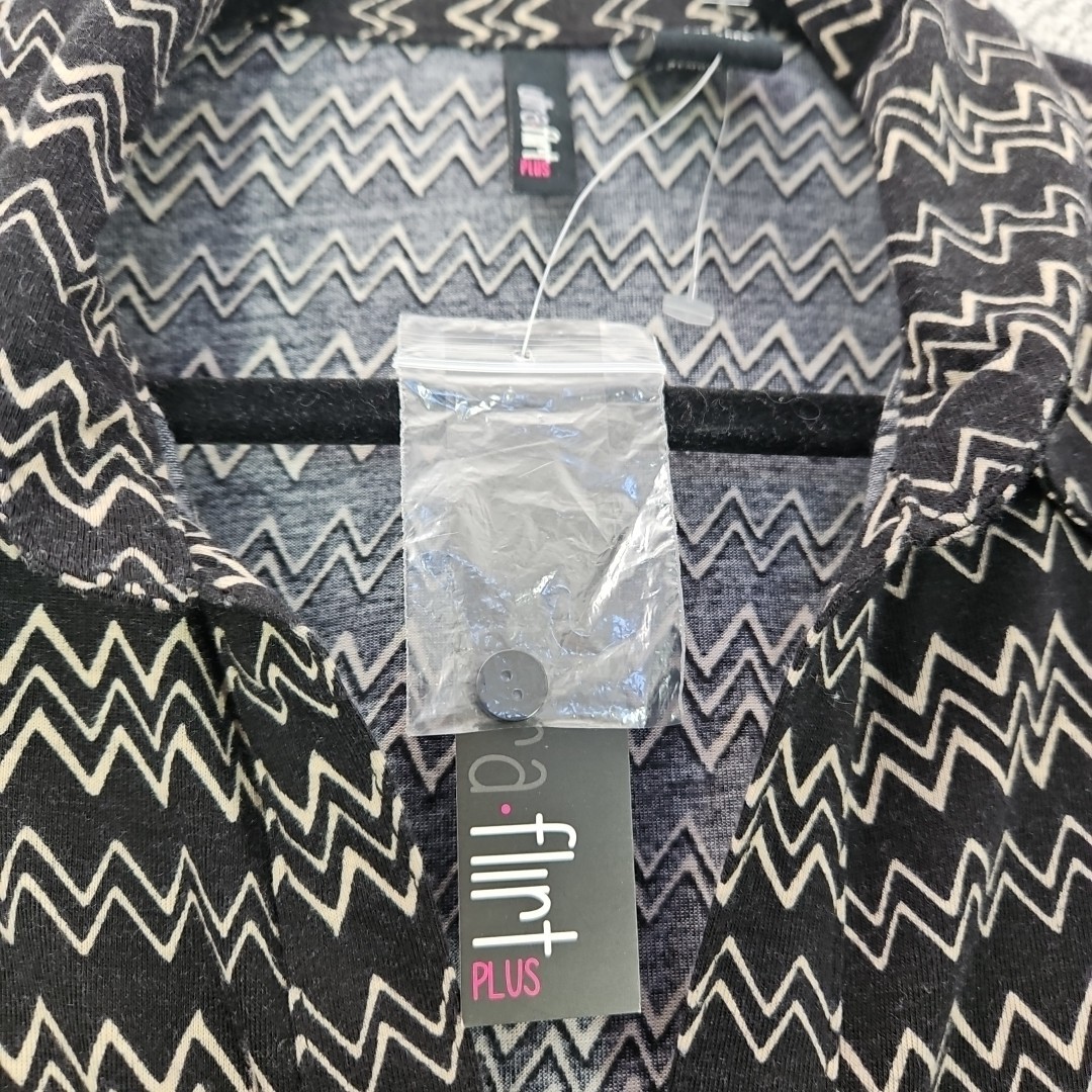 Ultra Flirt Plus Dress Long Roll Tab Slv Black w Beige Zigzag Design Sz 1X NWT