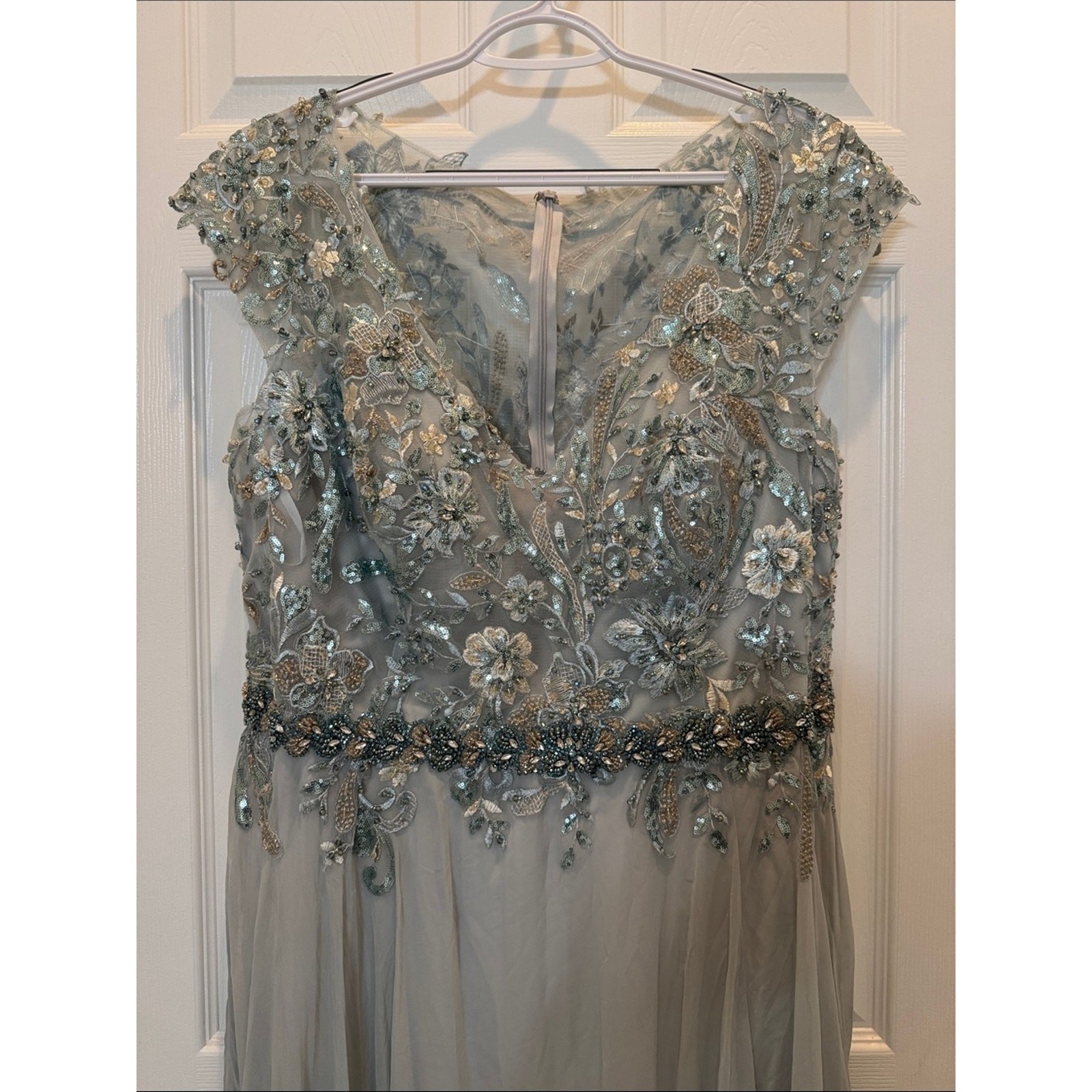 Mac Duggal 79365 Blue Embellished Chiffon Cap Sleeve A-Line Gown Size 16 NWT