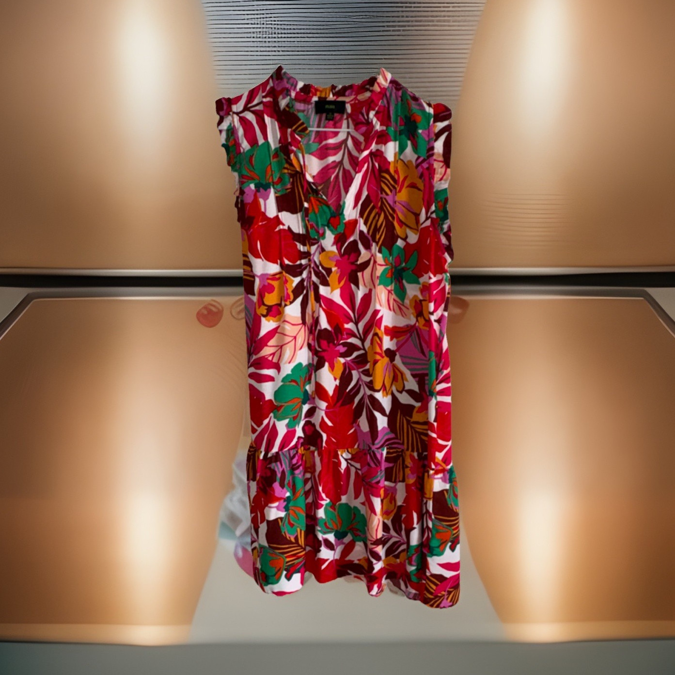 Maia Floral Multi Shift Dress V-Neck Ruffle Sleeve Knee Length Size 10 Boutique