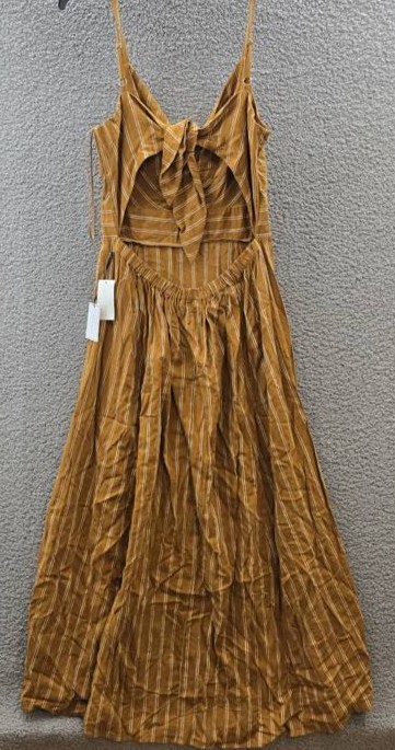 1.STATE Linen Blend Printed Twist-Front Sleeveless Maxi Dress Womens L Sunflower