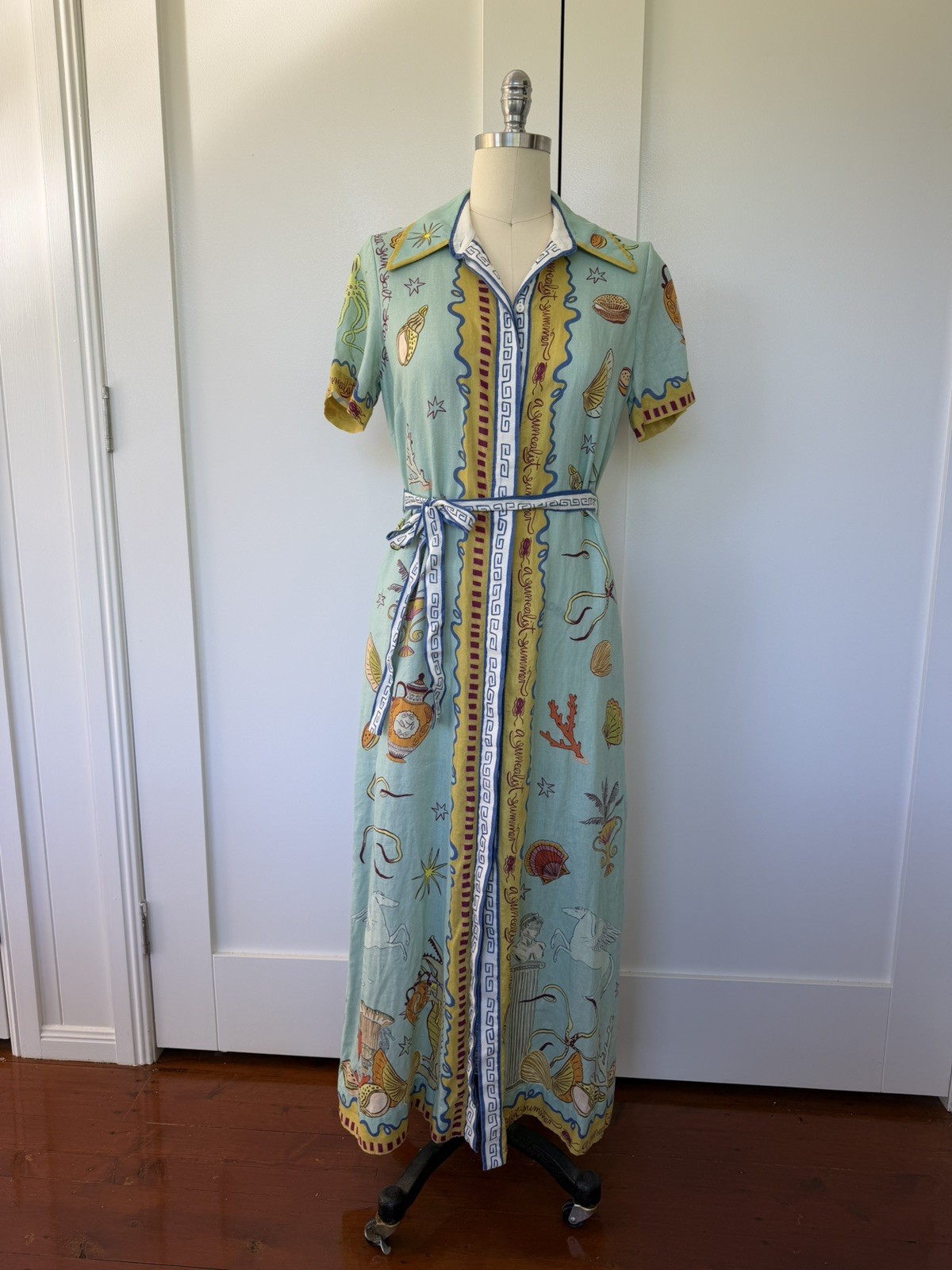 Alemais Surrealist Summer Short-Sleeve Linen Shirtdress 10