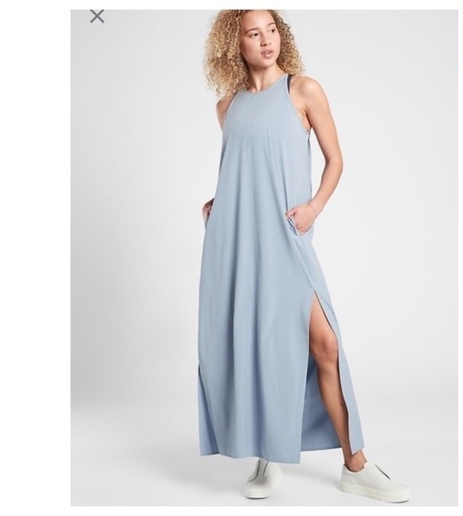 Athleta Blue Hayes Pleated Maxi Dress Sz XSP NEW