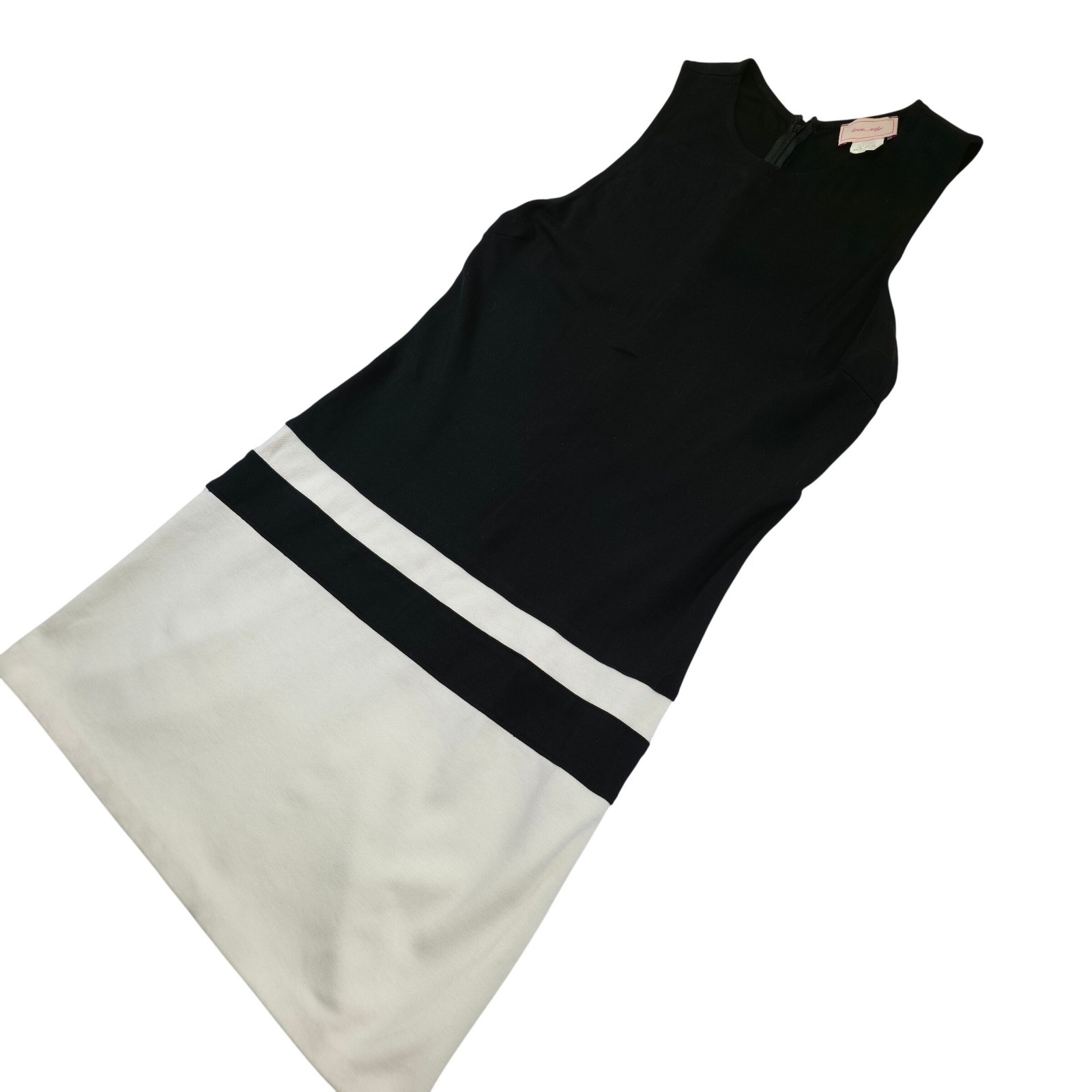 love edy black and white striped sleeveless shift dress women’s size small