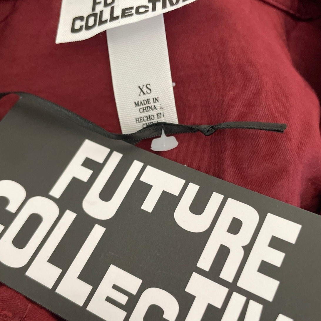 Collared Long Sleeve Smocked Midi Shirtdress XS Merlot Red Future Collective NWT