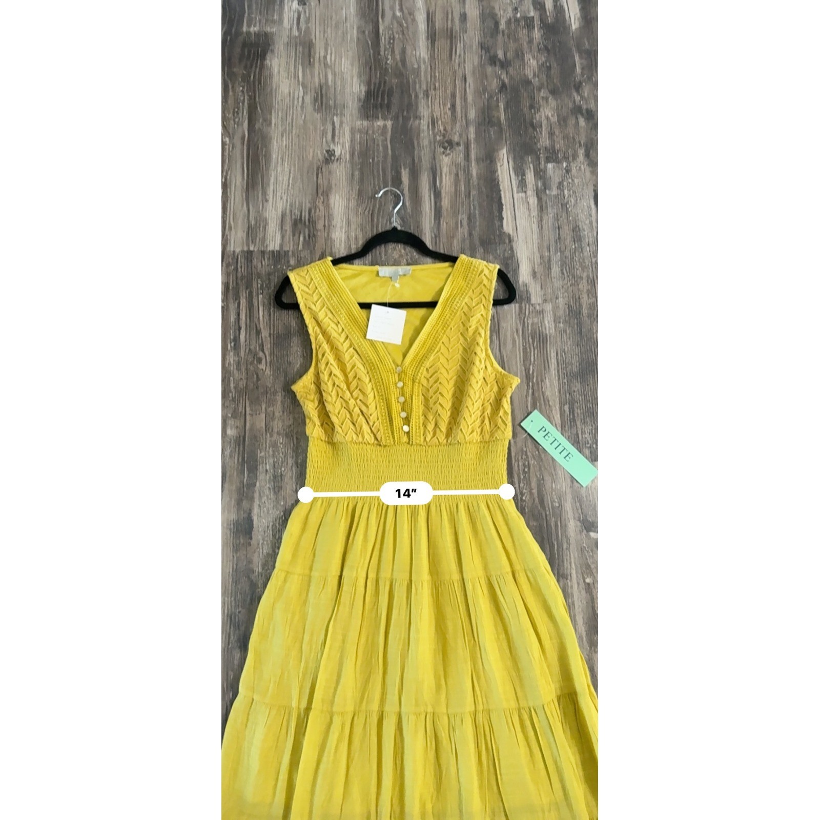 J Gee Cress Chevron Crochet Lace Tiered Mustard Maxi Sun VacationDress size PL
