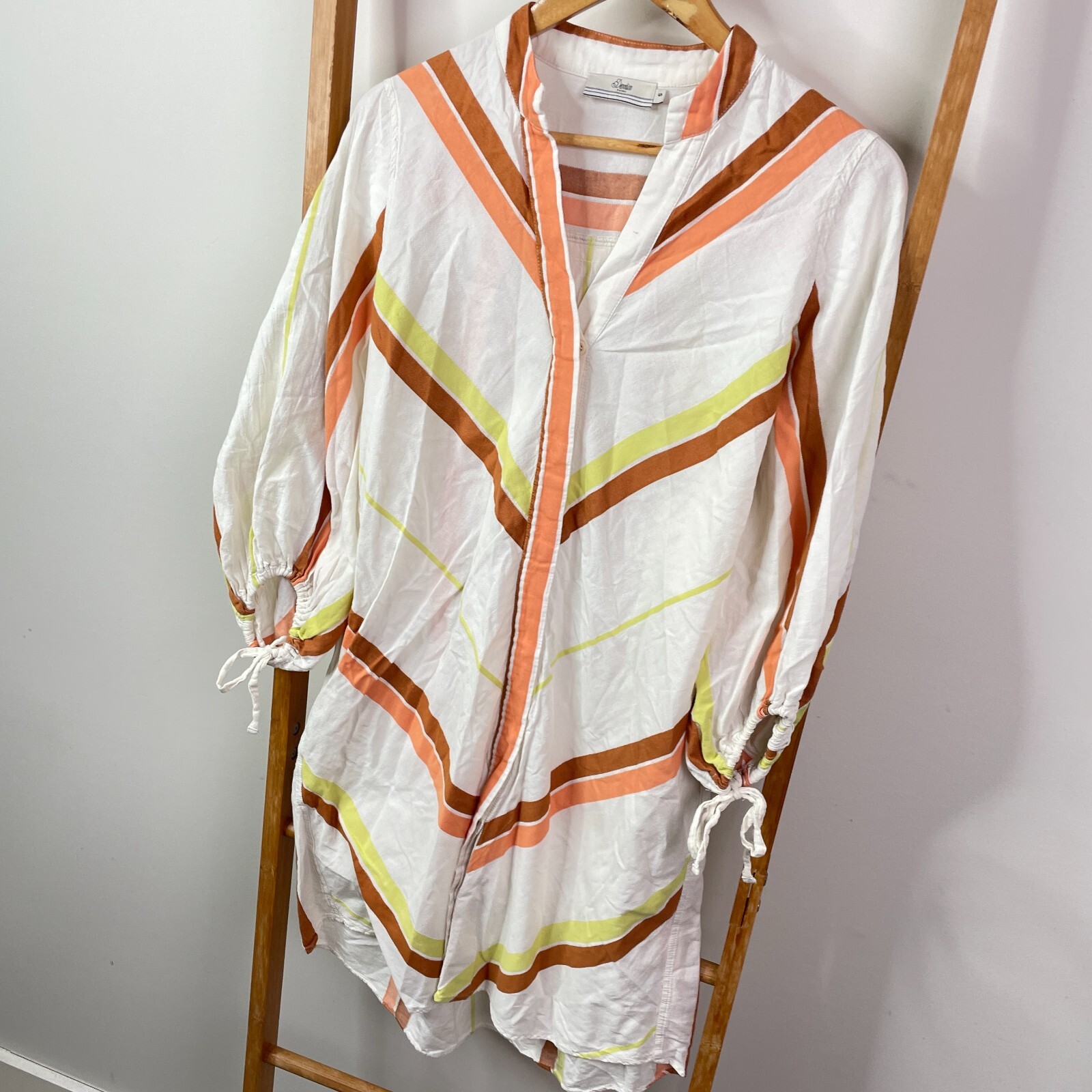 Devotion Twins Mini Dress Womens Small White Orange Striped Button Front V-Neck