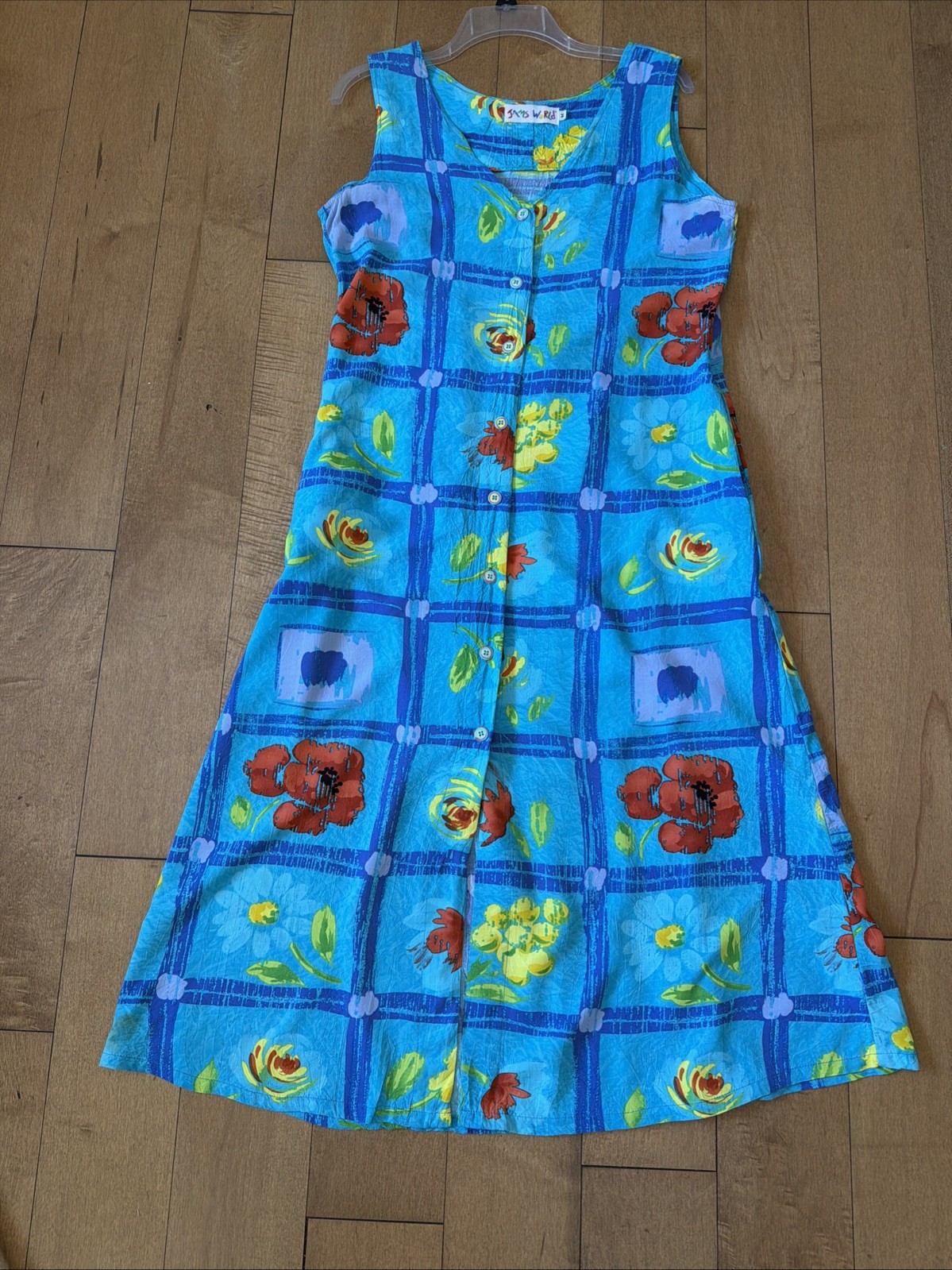 VTG Jams World Floral Maxi Dress Button Front Sleeveless Color Block MEDIUM