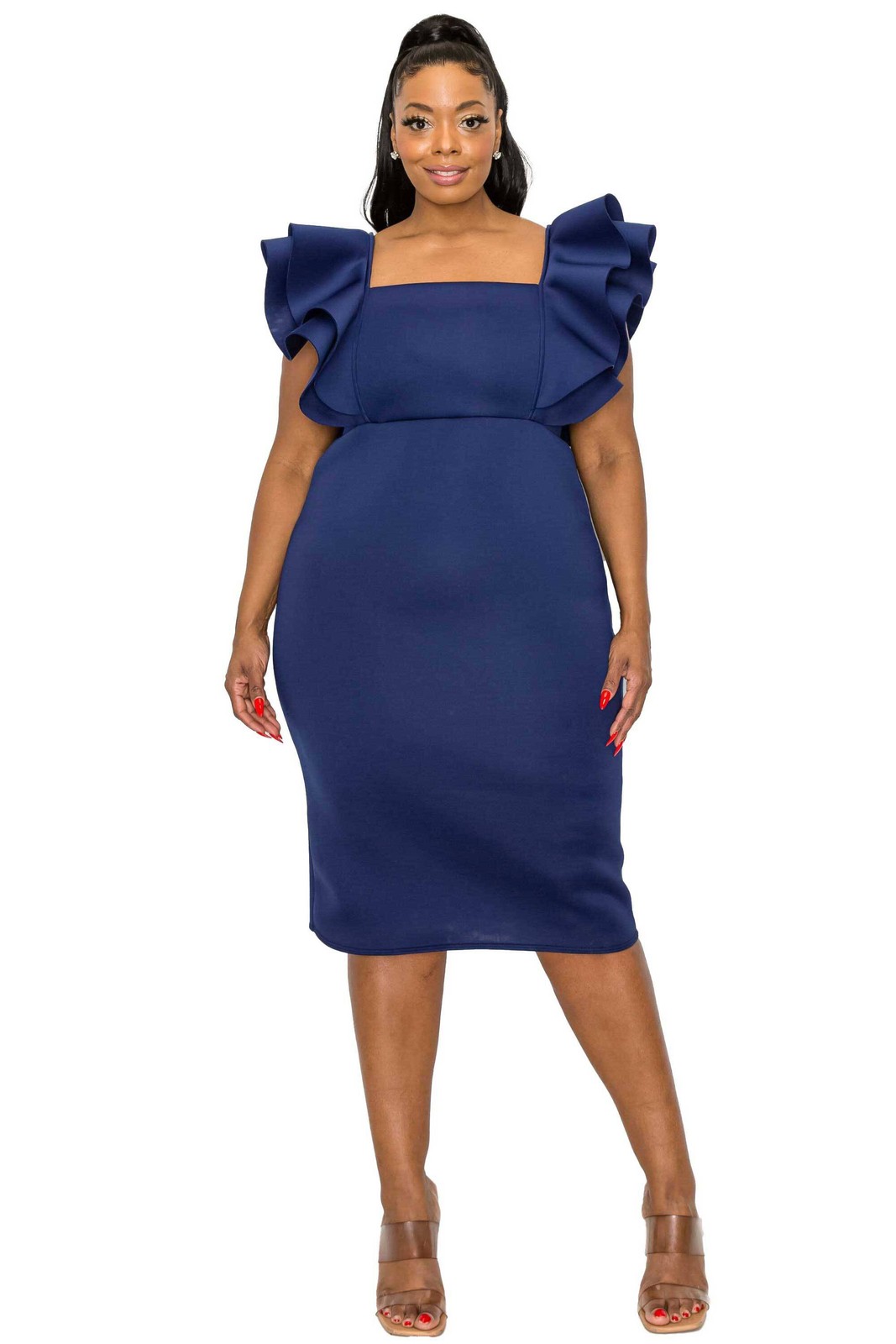 PLUS SIZE Charlie Flutter Sleeve Neoprene Dress