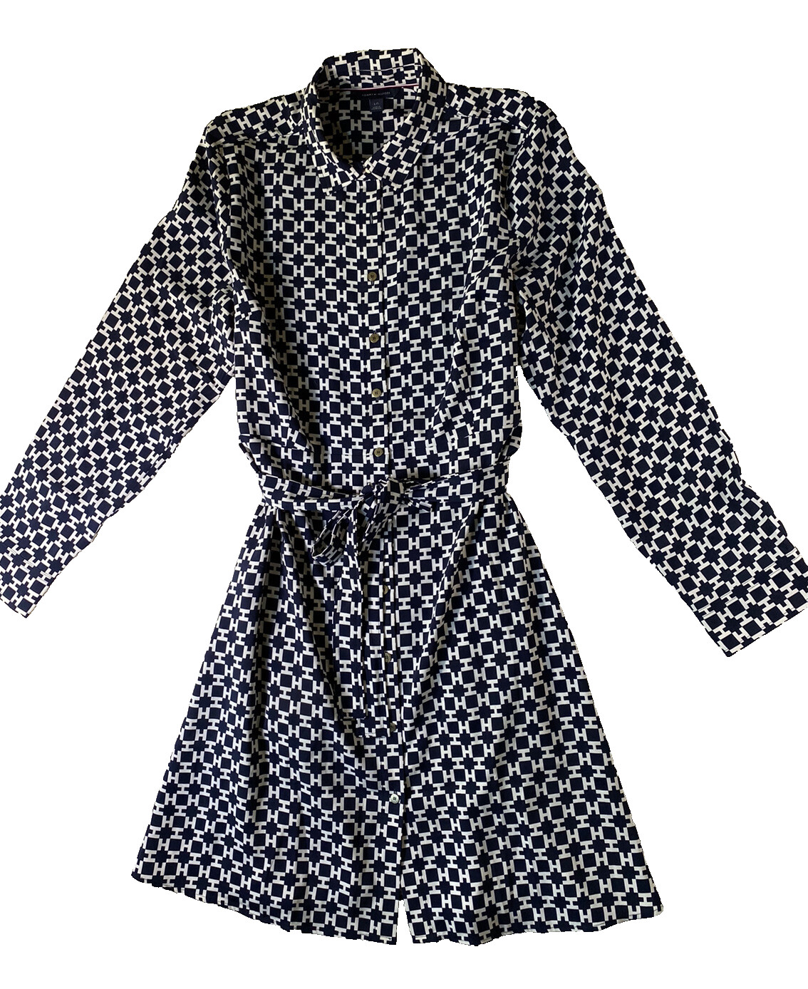 Tommy Hilfiger Shirt Dress Womens Large Geo Logo Print Button Front Belted