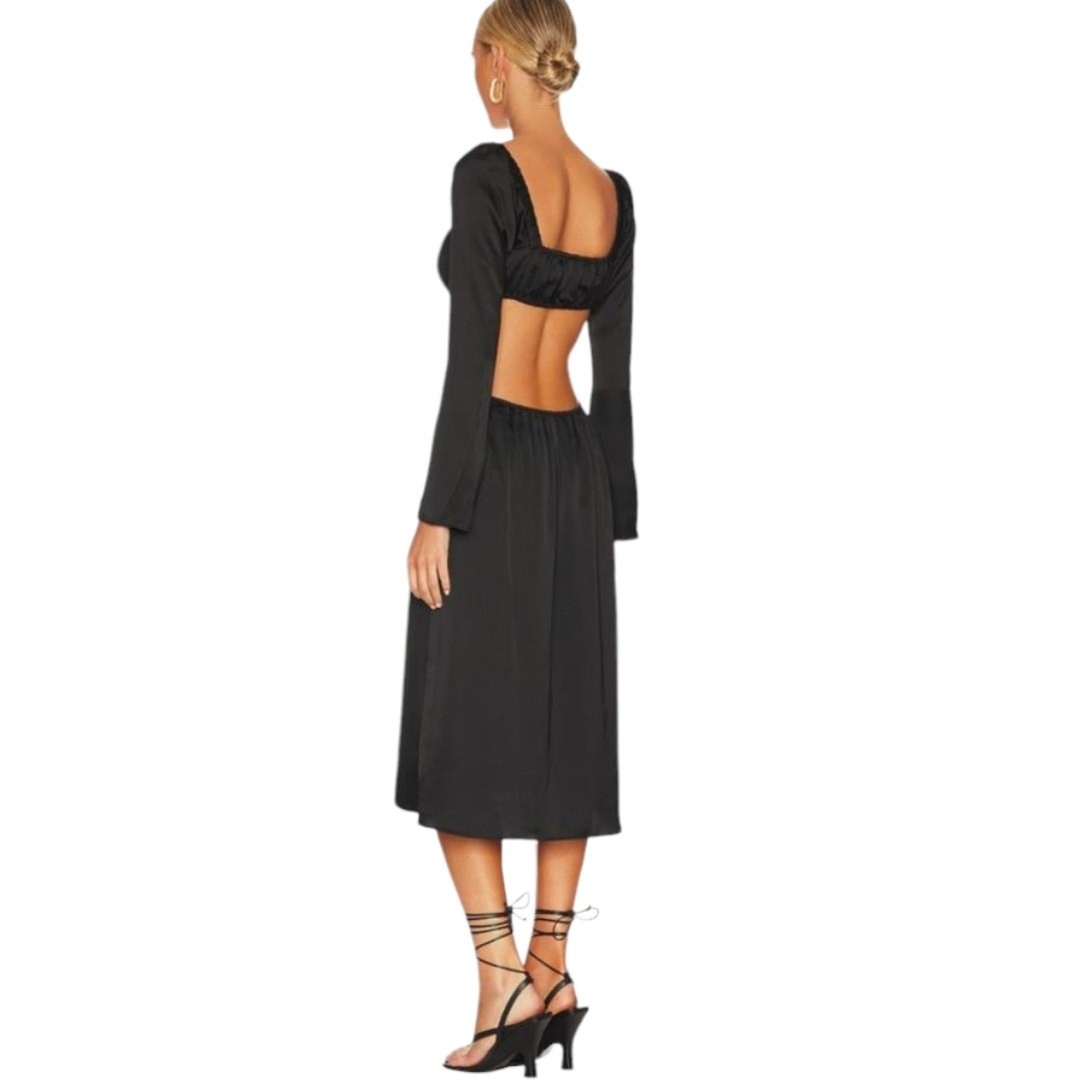 WeWoreWhat Womens Dress Size Small Black Satin Cut Out Midi Romantic Night Out
