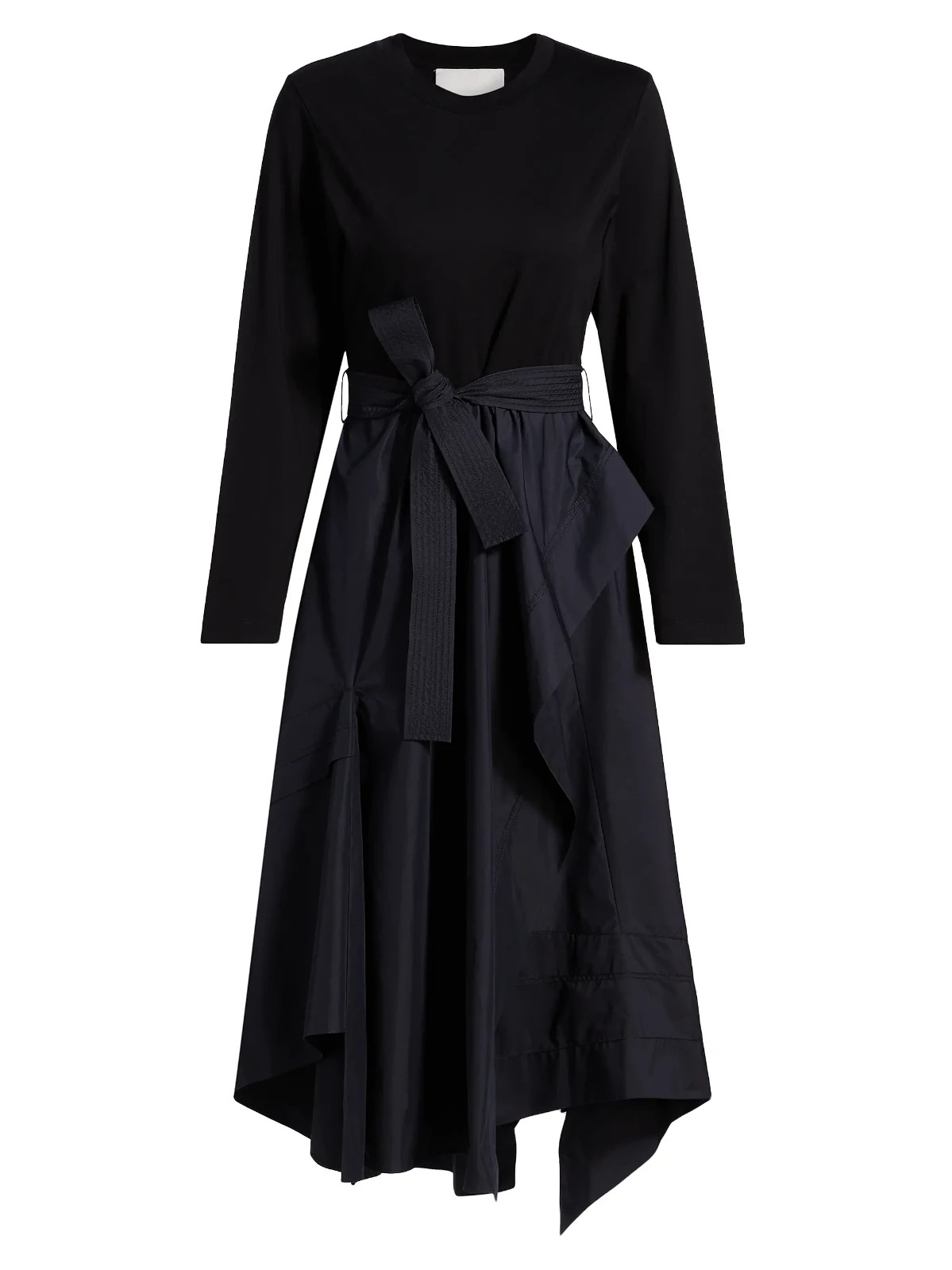 NEW, 3.1 PHILLIP LIM Round Neck Mixed Media Midi-Dress in Black Sz L #MD2002