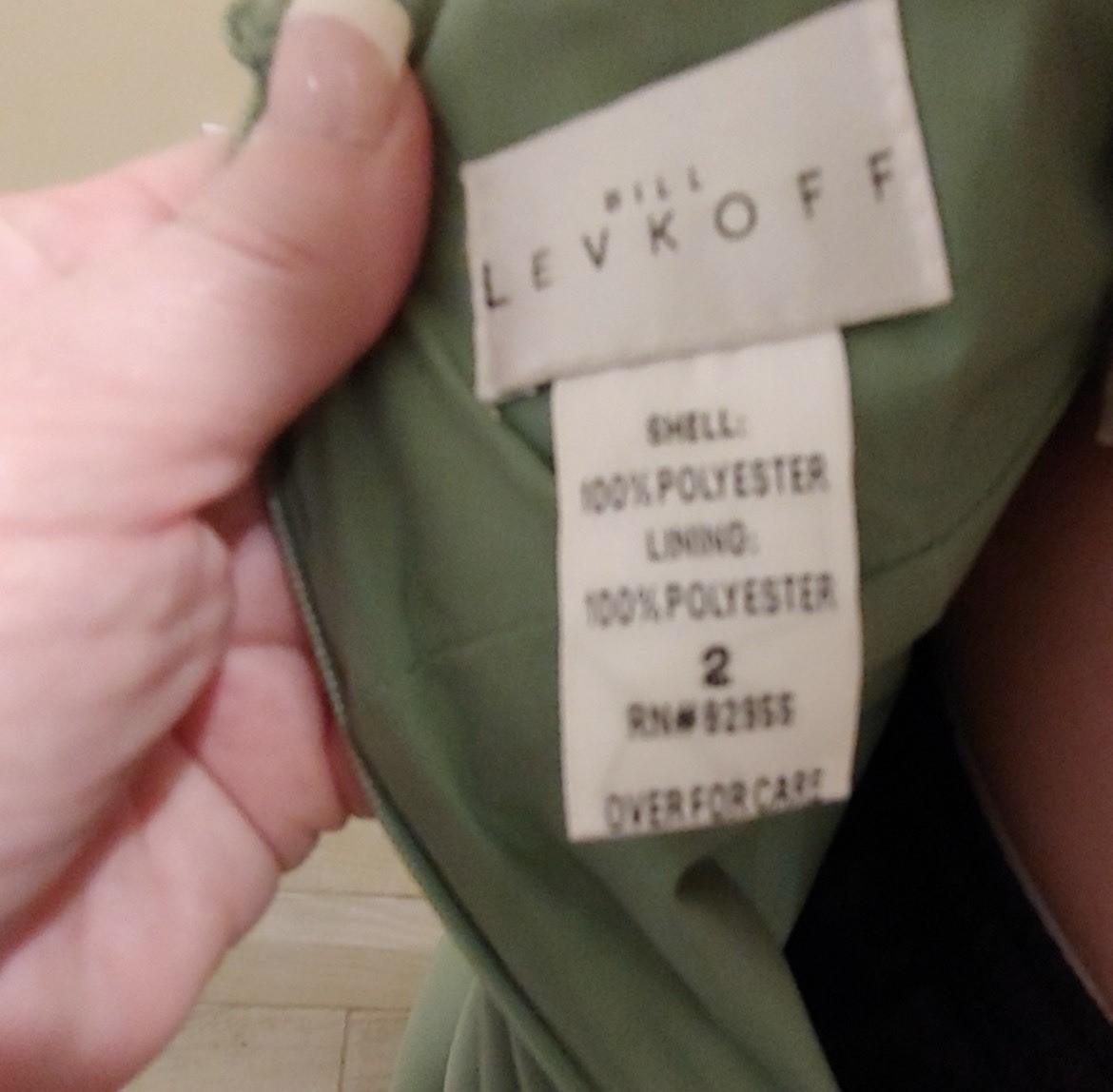 Bill Levkoff High Neck Cut Out Back Ruch Waist (Sage Green)-Sz 2-MRSP $199