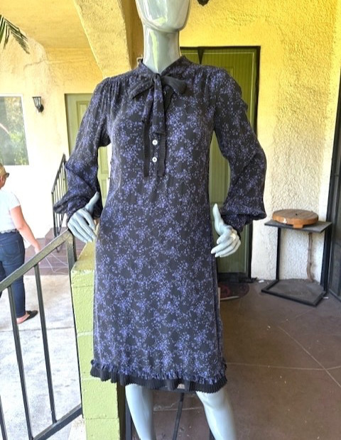 GHOST Vintage Long-Sleeve Silk Print Dress w/ Tie-Neck EUC/UK 10=US 6