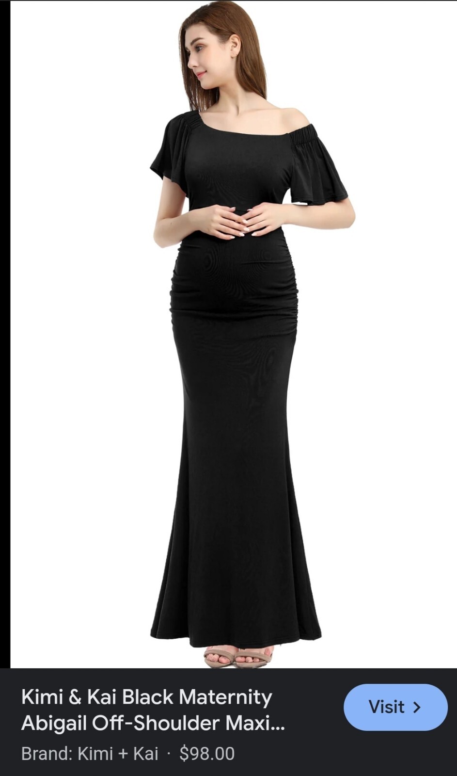 KIMI + KAI Abigail Trumpet Maxi Ruched Black Off Shoulder Maternity Dress Size S
