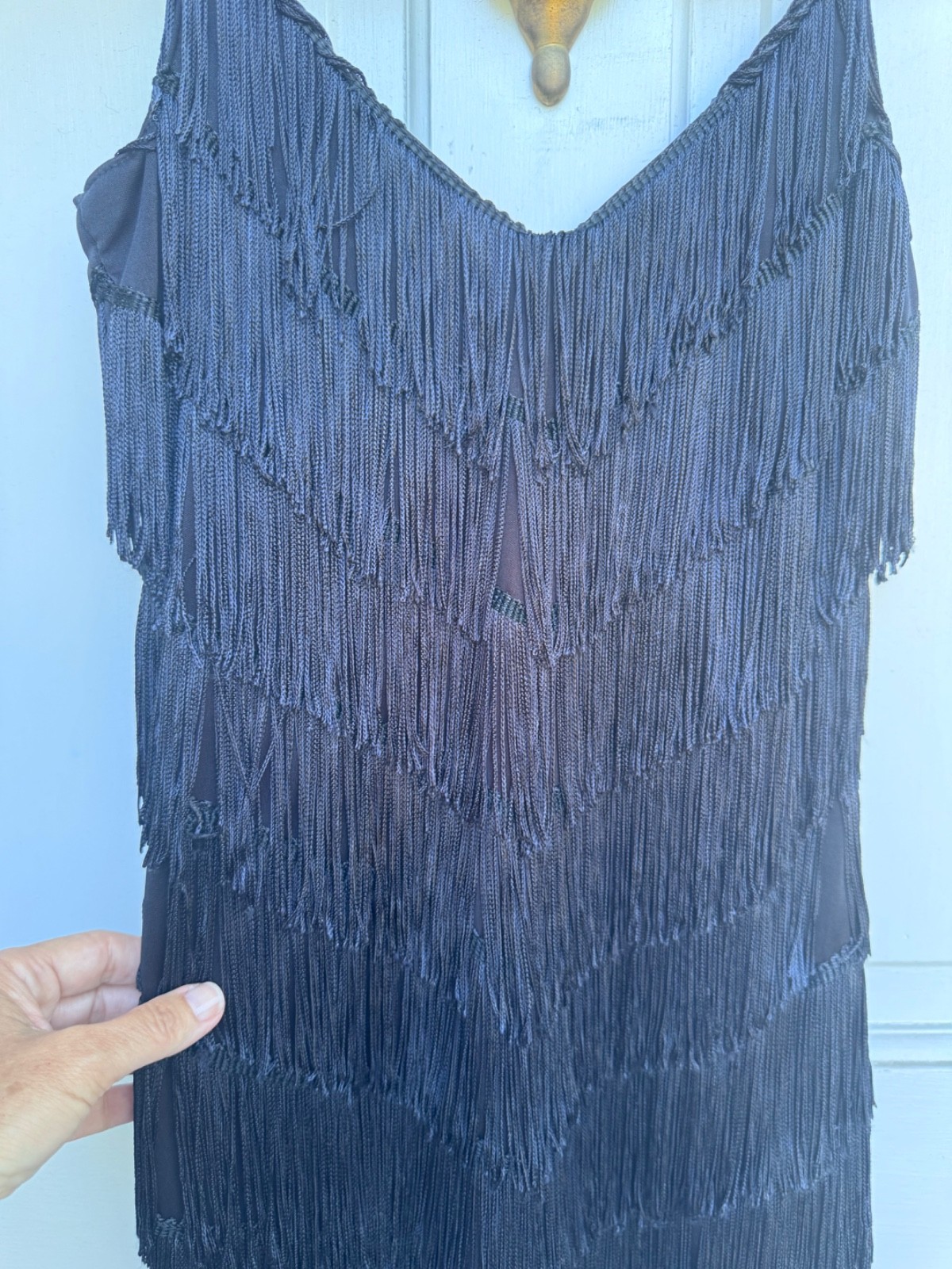 Black Tiered Fringe Flapper Dress Sleeveless 1920s Gatsby Costume