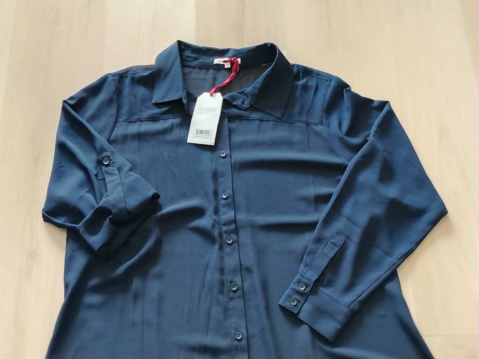 Standards & Practices Shirtdress Plus sz 1x Blue Roll tab button cuff sheer NEW