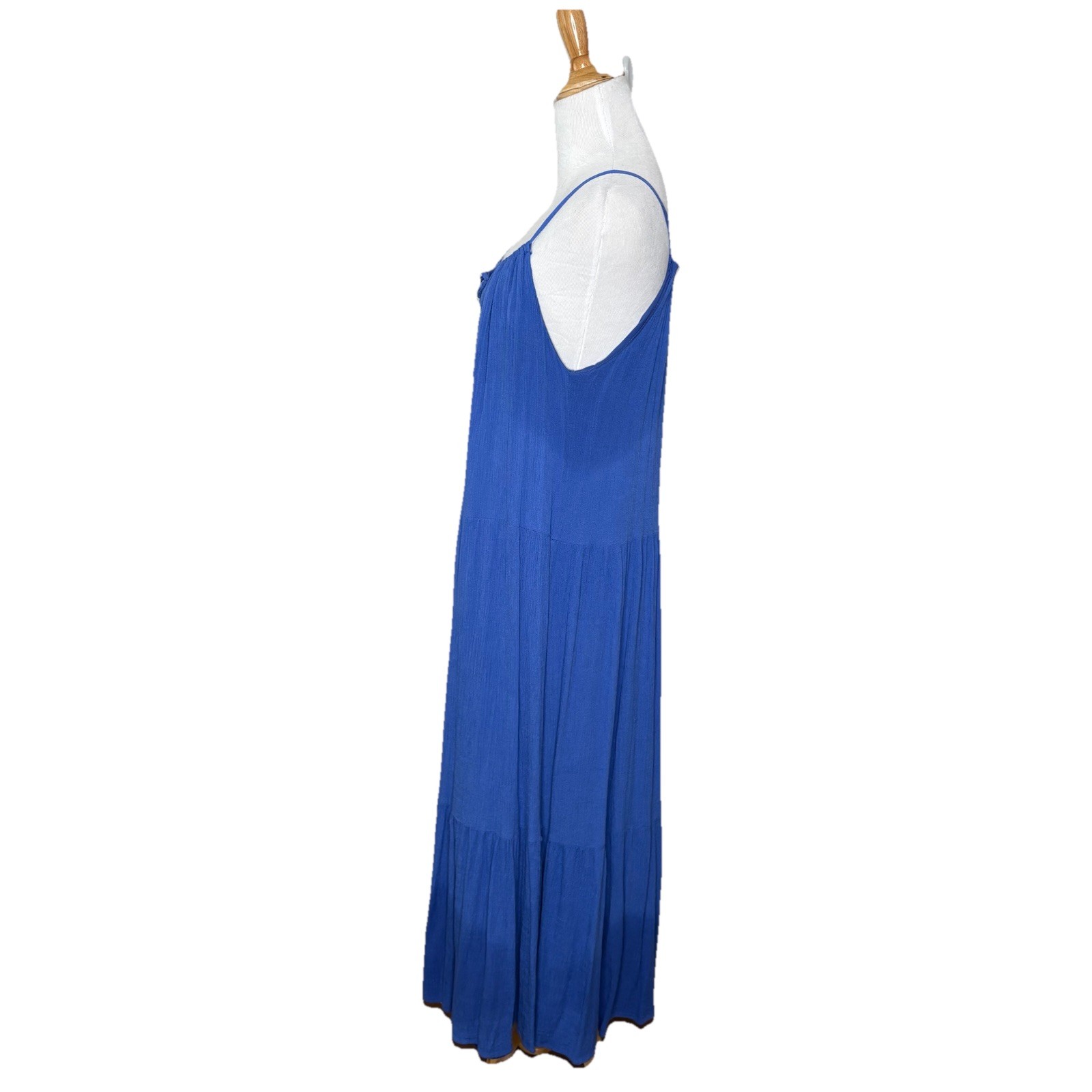 Tribe Blue Spaghetti Strap Sleeveless Tiered Maxi Ties at Neck Dress Size Medium