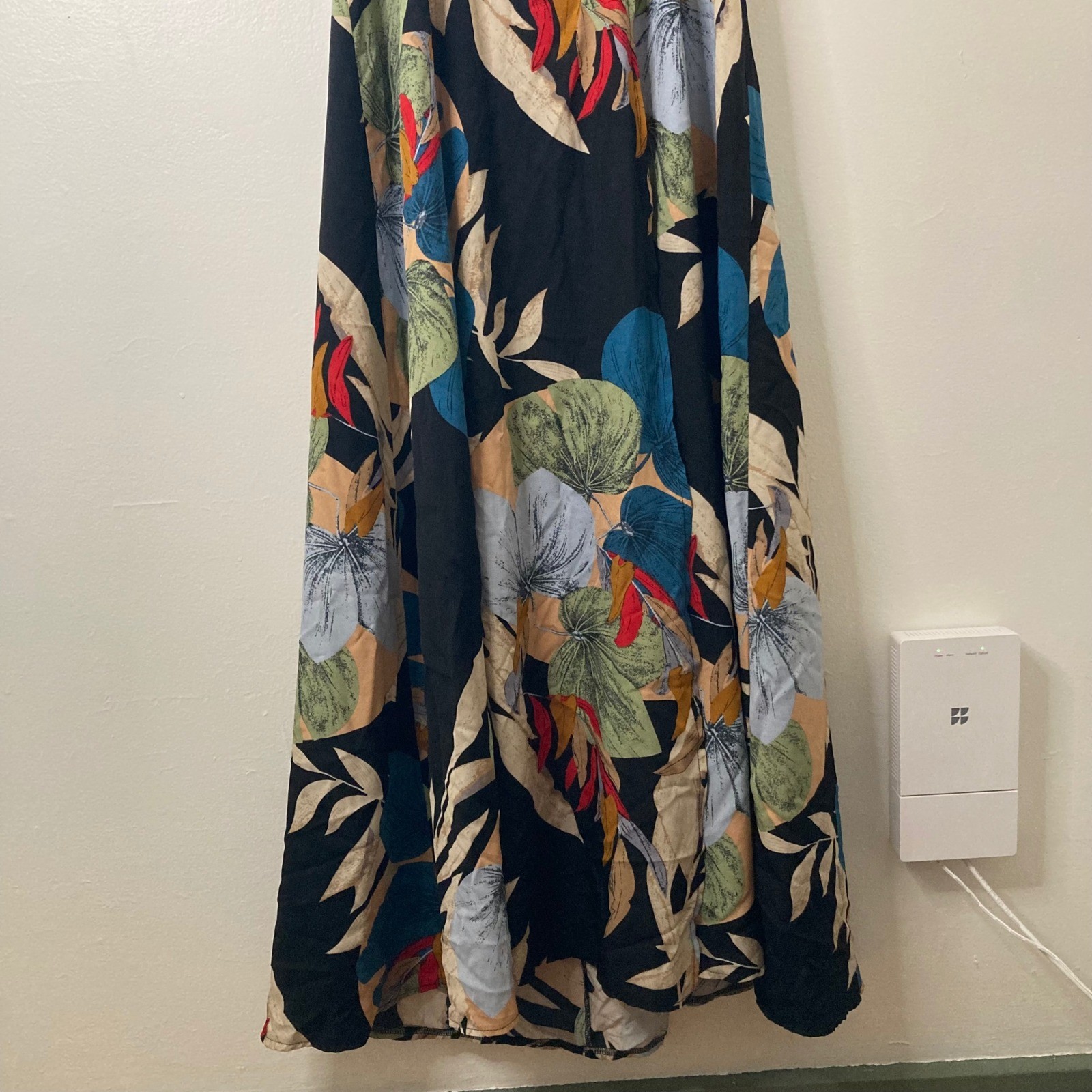 Boho Floral Tropical Halter Wrap Open Back Maxi Sundress XL Botanical Vacation