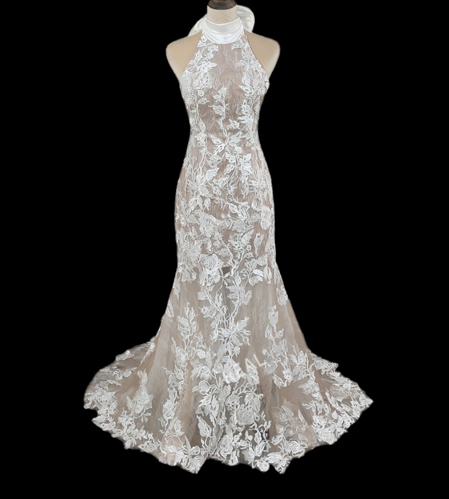 Mermaid Wedding Dress Halter Neck Beaded Lace Backless Bohemian Vintage Tulle