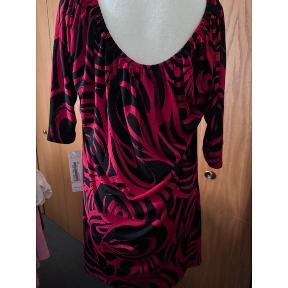 Tiana B Womens Red Black Abstract Swirl Shift Dress Short Sleeve Size M 75338A