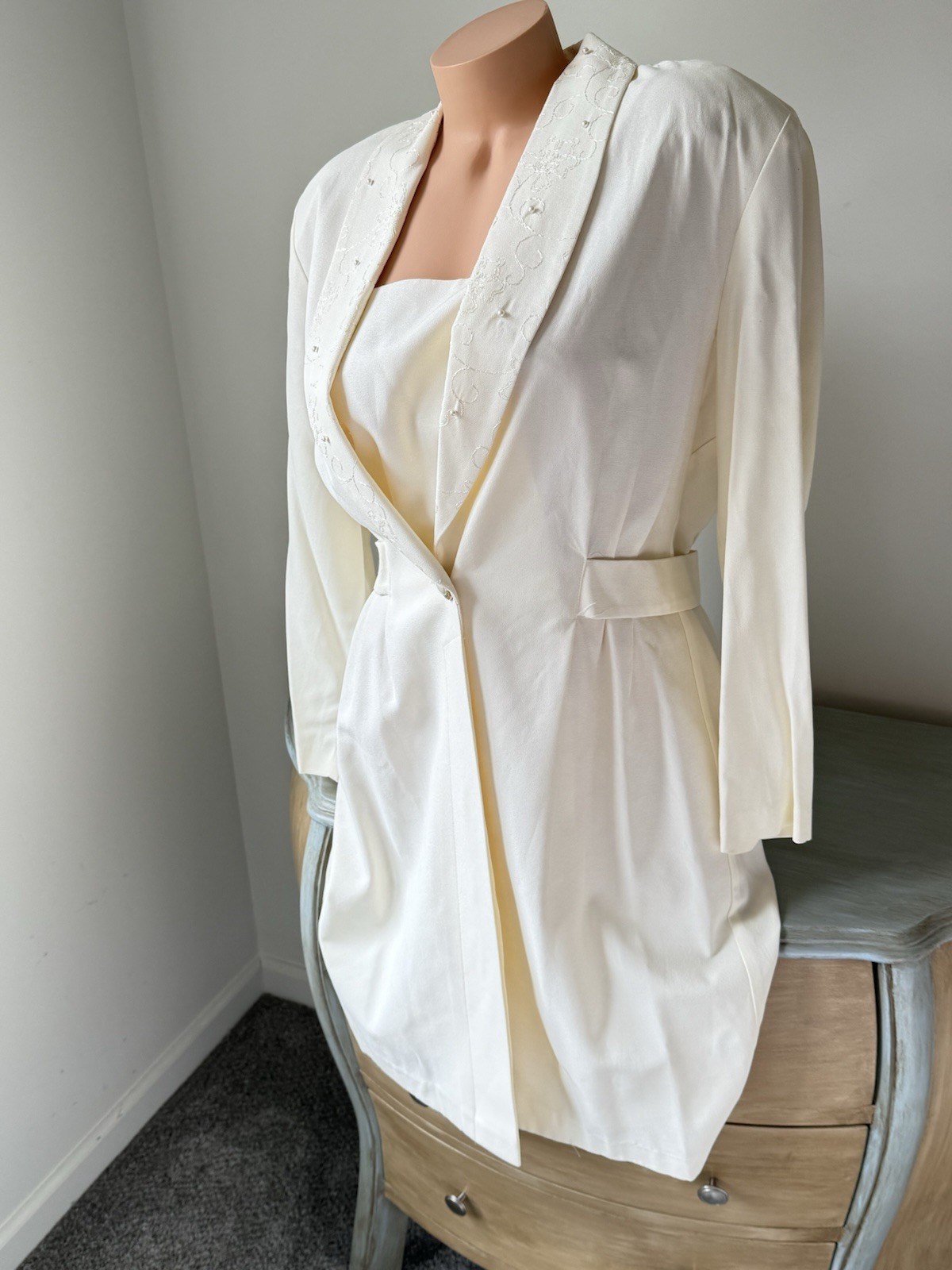New Vintage 80s Dani Max Lois Snyder Dress Sz 16 XL L $98 Pearl Cream Career