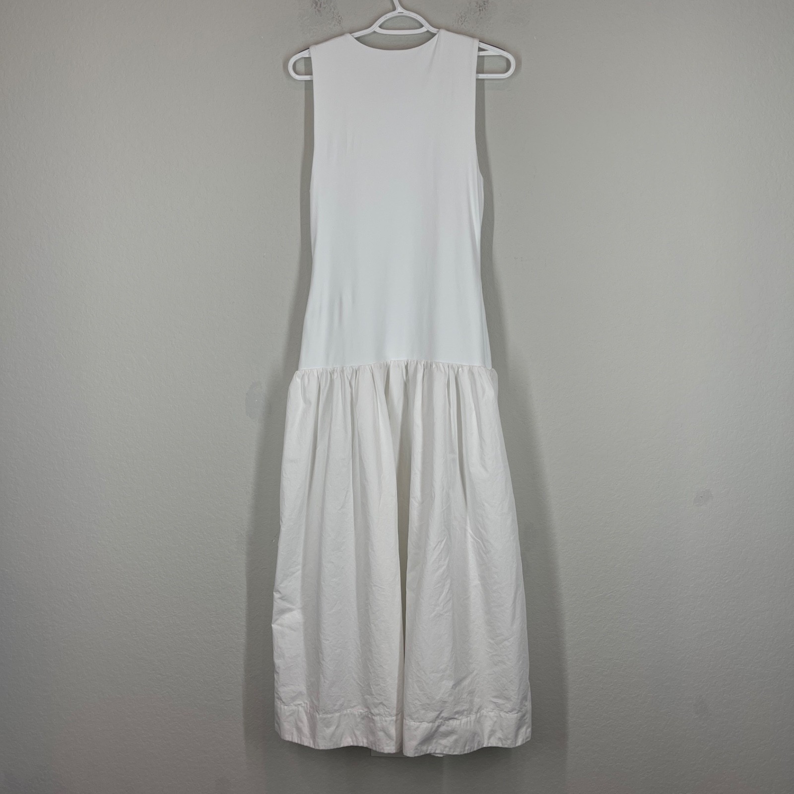 Babaton Aritzia Wordly Poplin Midi Dress Women’s Size L White Drop Waist Lined