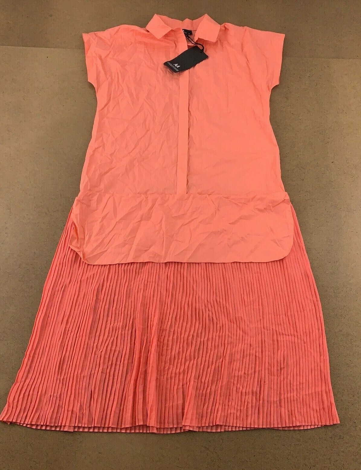 Misimisia Women’s Size 12 Coral Short Sleeve Layered Pleated Maxi Dress NWT