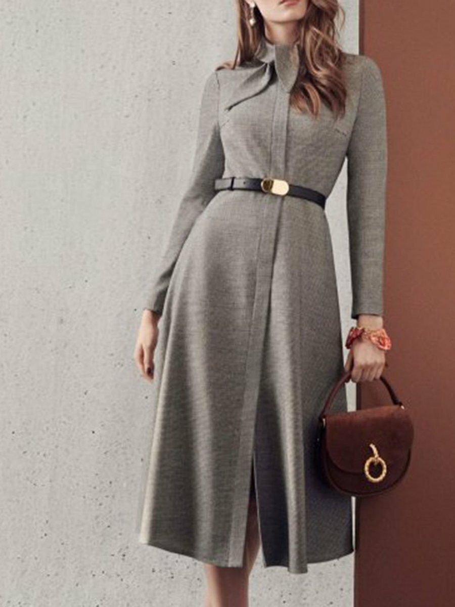 BRAND NEW W TAG!! ELEGANT AND COMFORT, TIE NECK BUTTON DRESS, SZ M, BUST 41.3