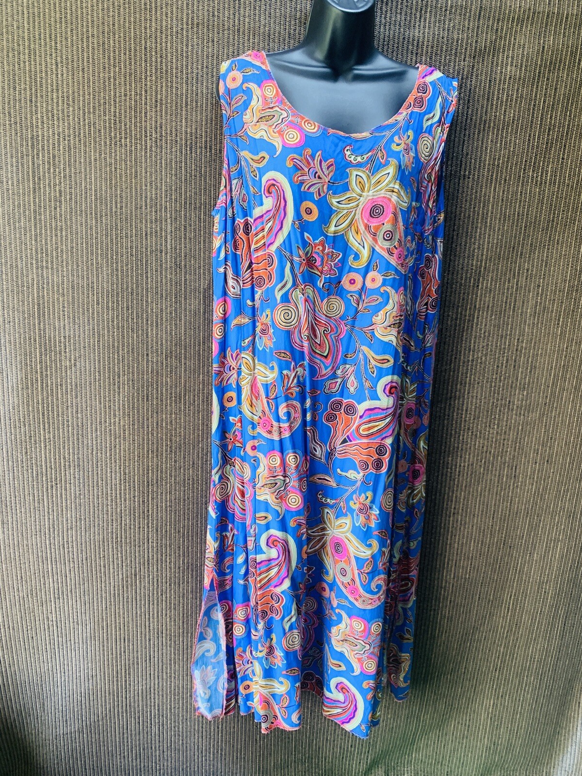 We Be Bop Blue Pink Floral Tank Dress XL / 0X 100% Rayon Paisley Side Spilts