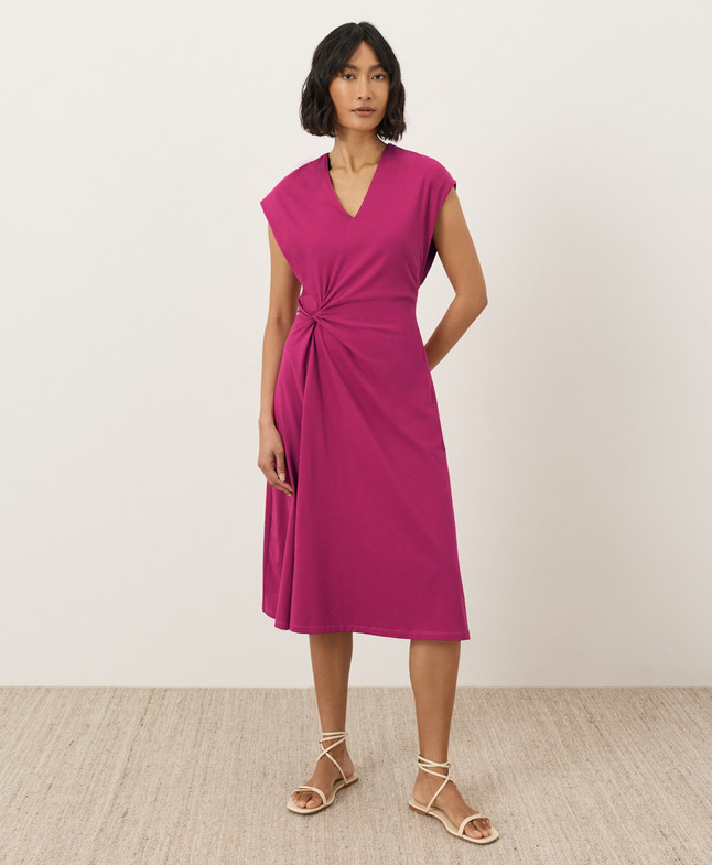 NEW PACT Organic Fit & Flare V-Neck Twist Dress – Cactus Flower Pink
