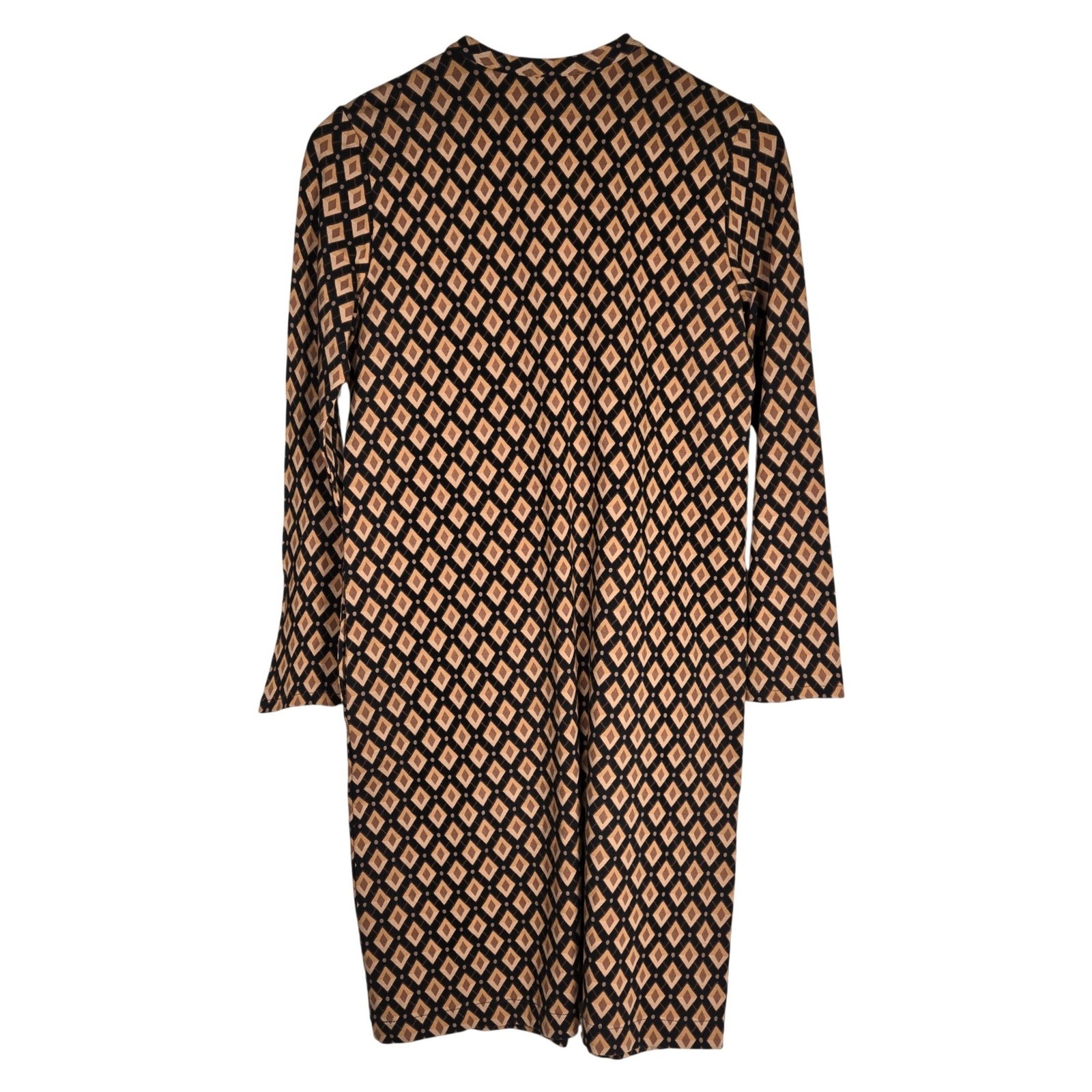 J. Jill Stretch Pima Cotton Modal Diamond Print Shift Dress XS Brown Black